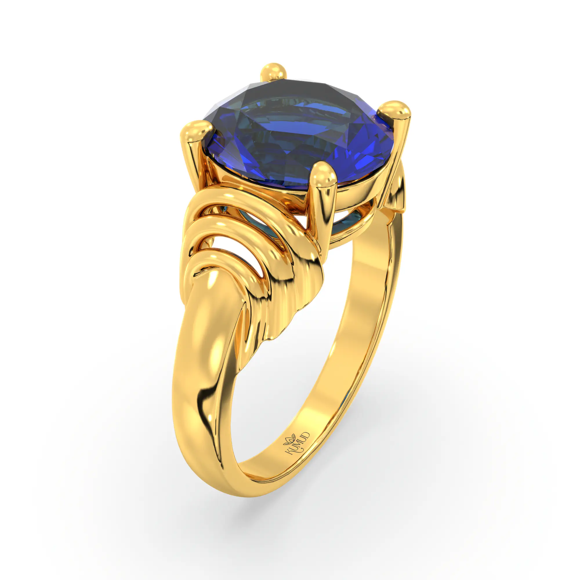 Blue Sapphire (Neelam) Ring for Women in 22K Yellow Gold – Oval 9x8 mm, Prong Setting, 6 g (Design K17A-25) thumbnail