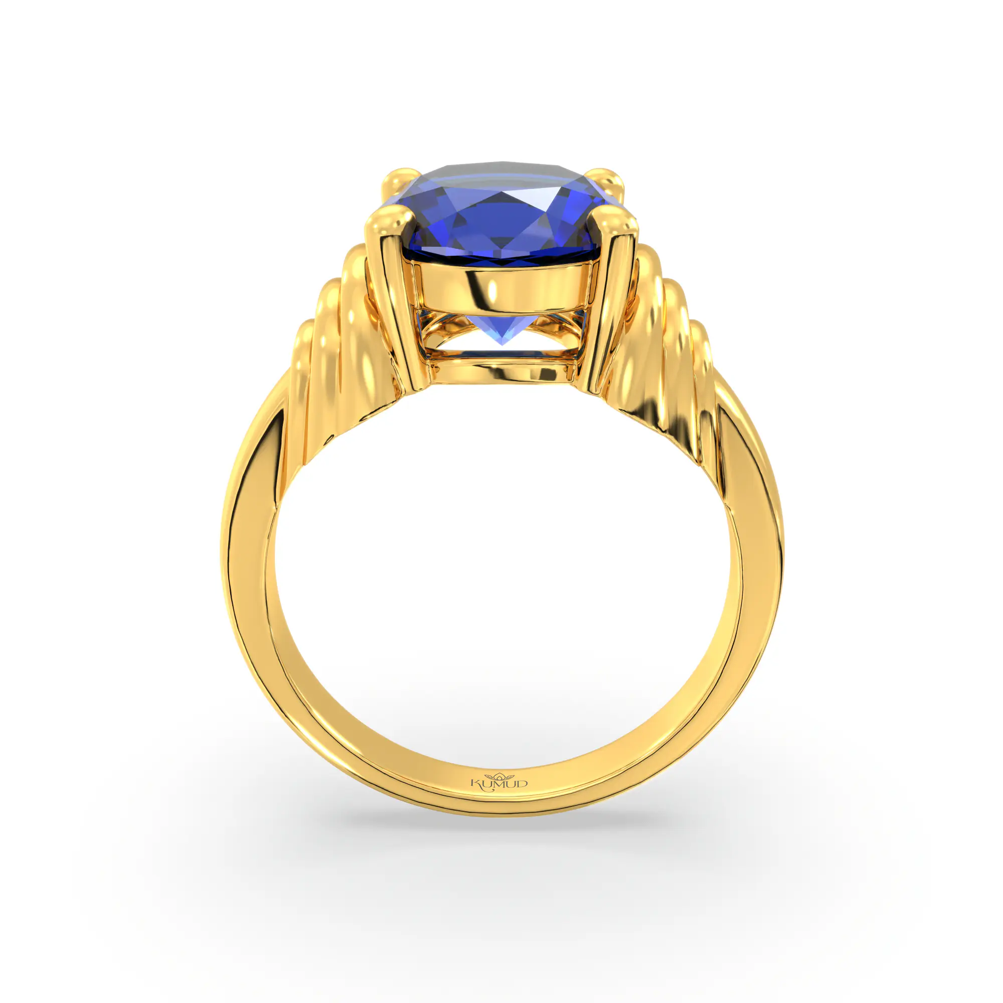 Blue Sapphire (Neelam) Ring for Women in 22K Yellow Gold – Oval 9x8 mm, Prong Setting, 6 g (Design K17A-25) thumbnail