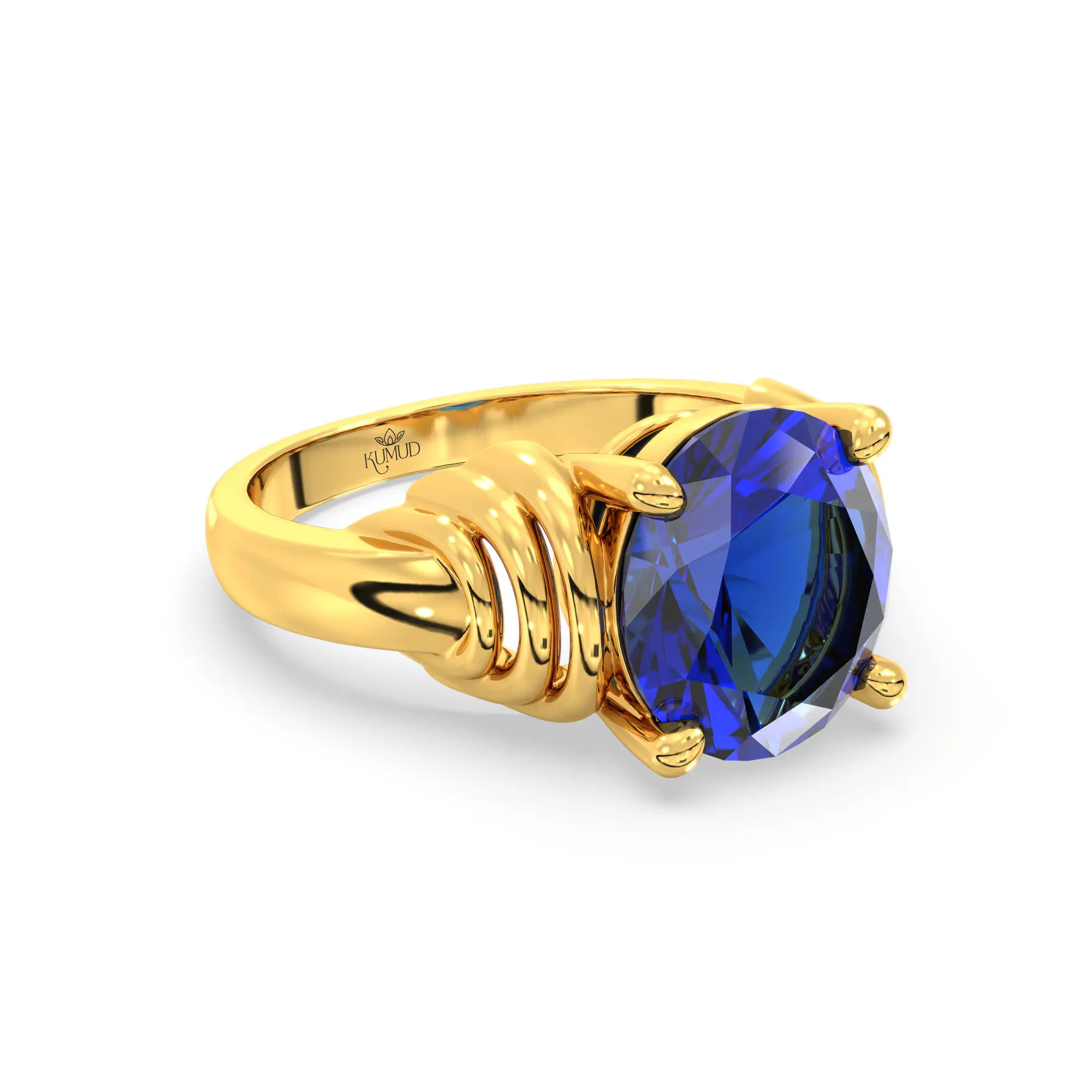 Blue Sapphire (Neelam) Ring for Women in 22K Yellow Gold – Oval 9x8 mm, Prong Setting, 6 g (Design K17A-25) thumbnail