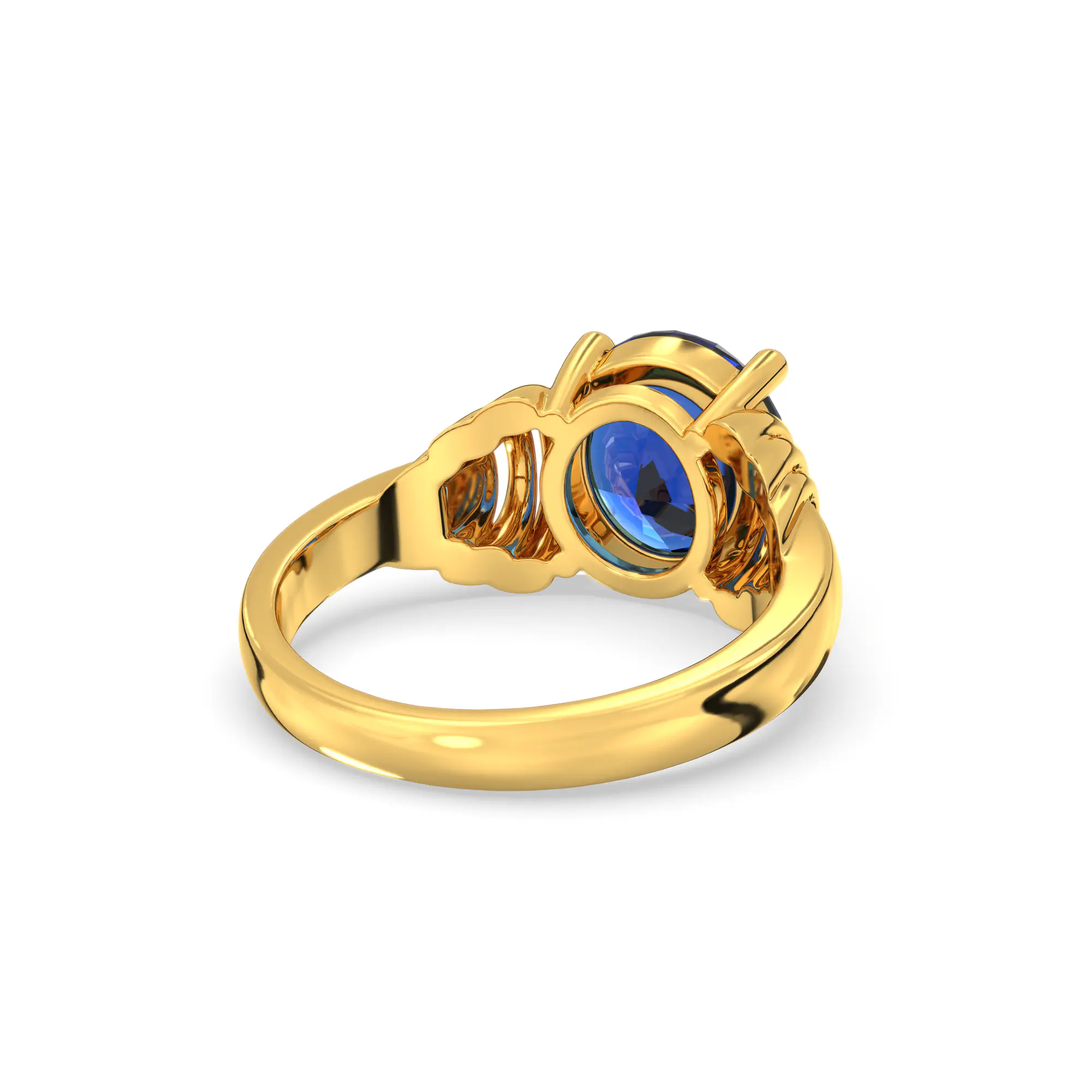 Blue Sapphire (Neelam) Ring for Women in 22K Yellow Gold – Oval 9x8 mm, Prong Setting, 6 g (Design K17A-25) thumbnail