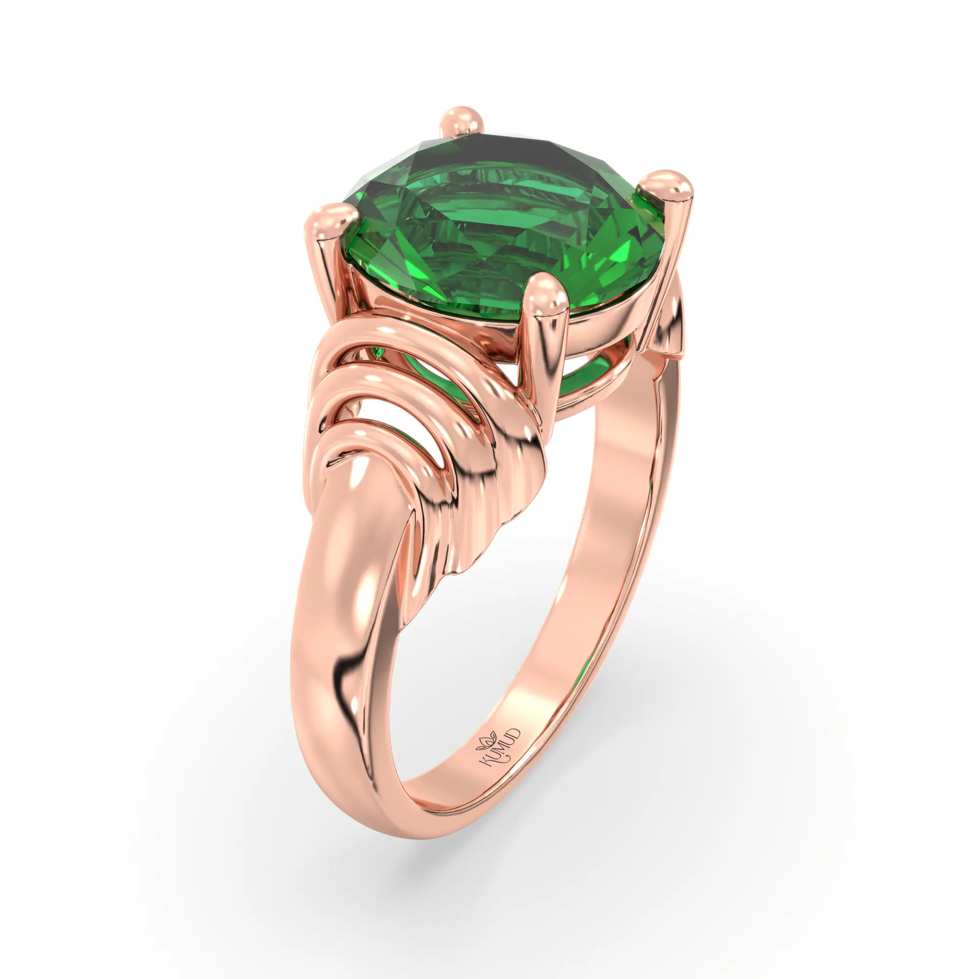 Emerald (Panna) Ring for Women in 18K Rose Gold – Oval 9x8 mm, Prong Setting, 6 g (Design K17A-25) thumbnail