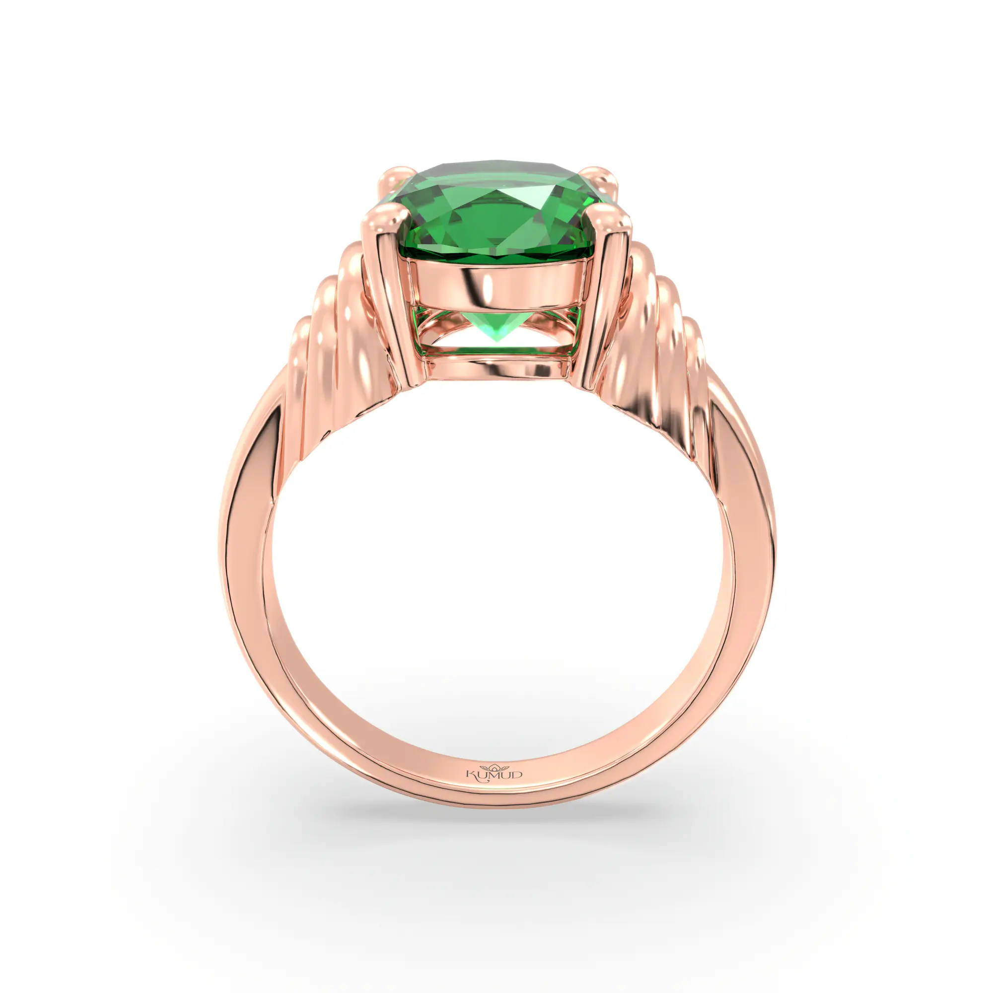 Emerald (Panna) Ring for Women in 18K Rose Gold – Oval 9x8 mm, Prong Setting, 6 g (Design K17A-25) thumbnail