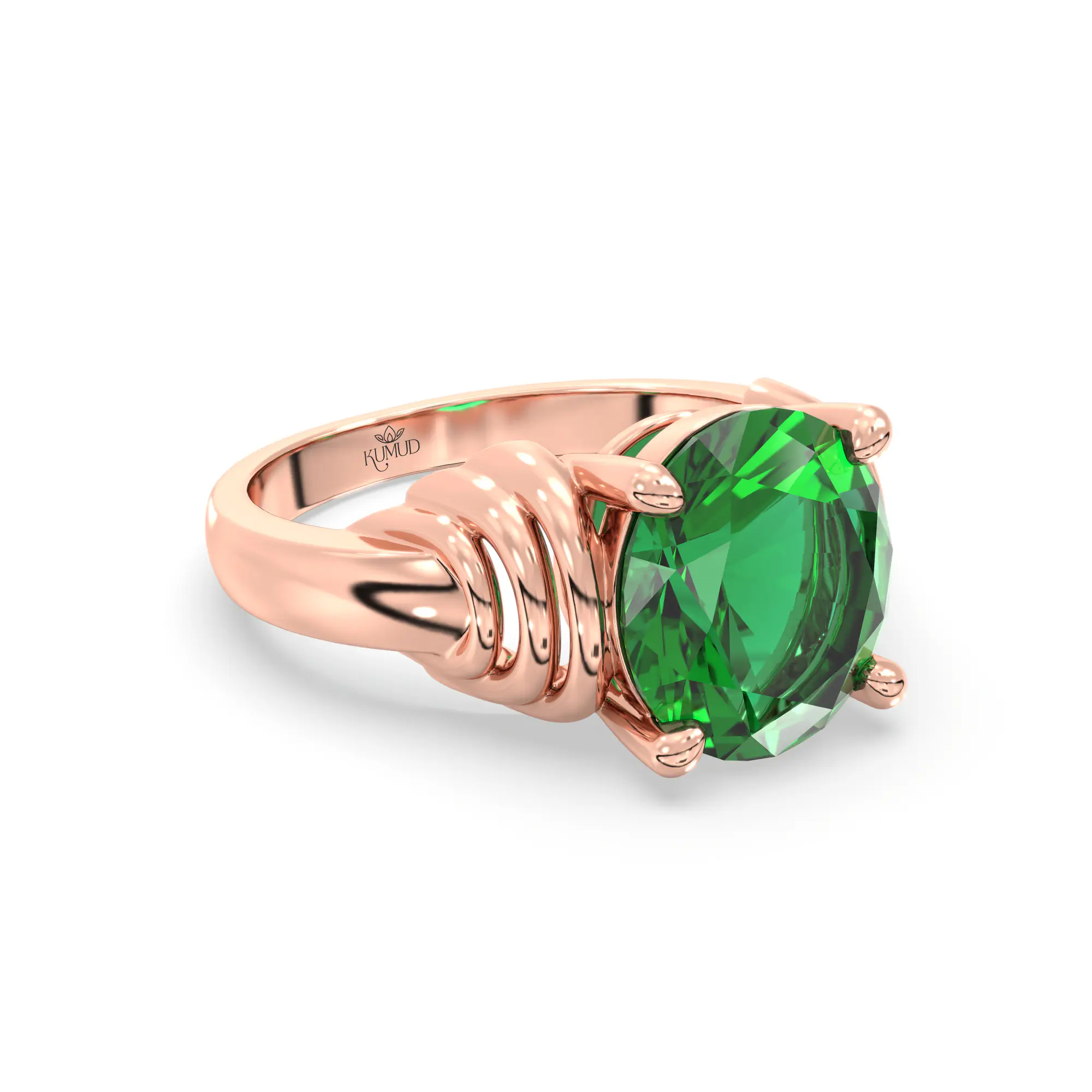 Emerald (Panna) Ring for Women in 18K Rose Gold – Oval 9x8 mm, Prong Setting, 6 g (Design K17A-25) thumbnail