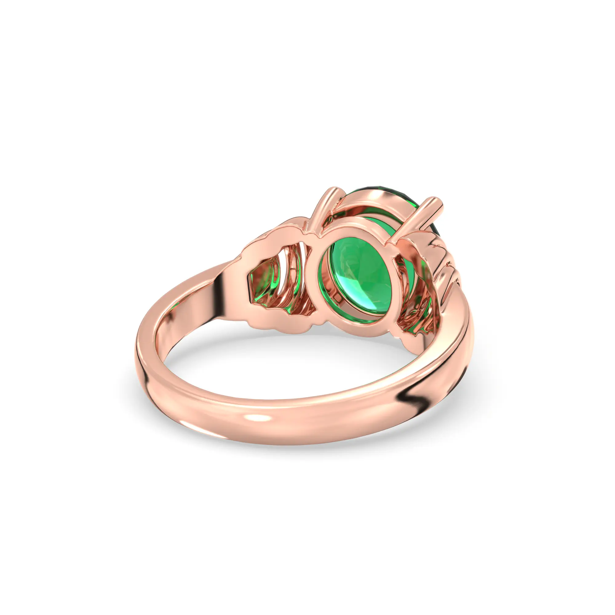 Emerald (Panna) Ring for Women in 18K Rose Gold – Oval 9x8 mm, Prong Setting, 6 g (Design K17A-25) thumbnail
