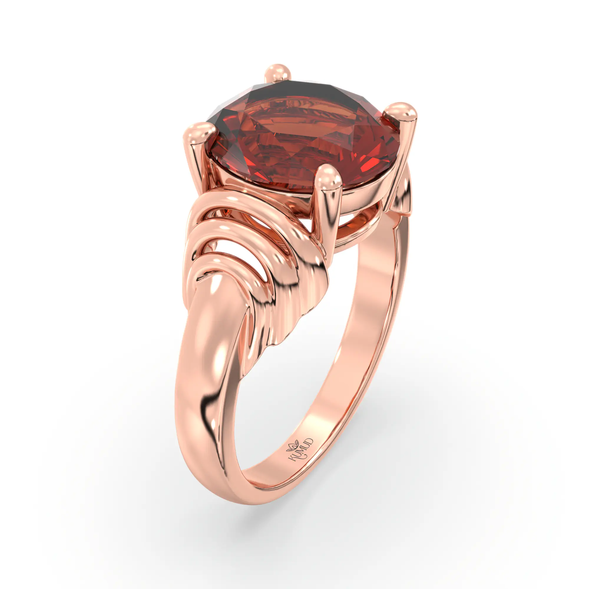 Hessonite (Gomed) Ring for Women in 18K Rose Gold – Oval 9x8 mm, Prong Setting, 6 g (Design K17A-25) thumbnail