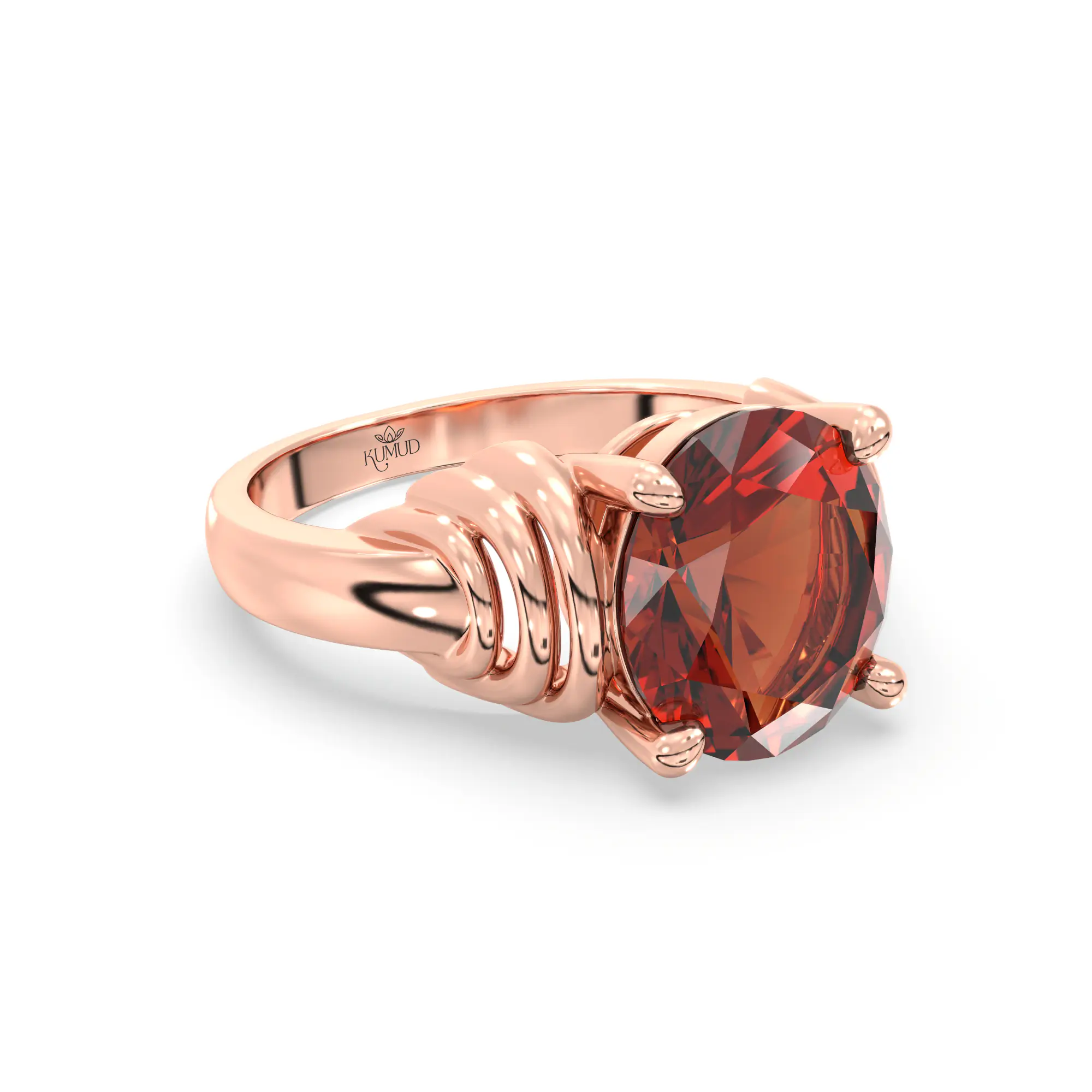 Hessonite (Gomed) Ring for Women in 18K Rose Gold – Oval 9x8 mm, Prong Setting, 6 g (Design K17A-25) thumbnail