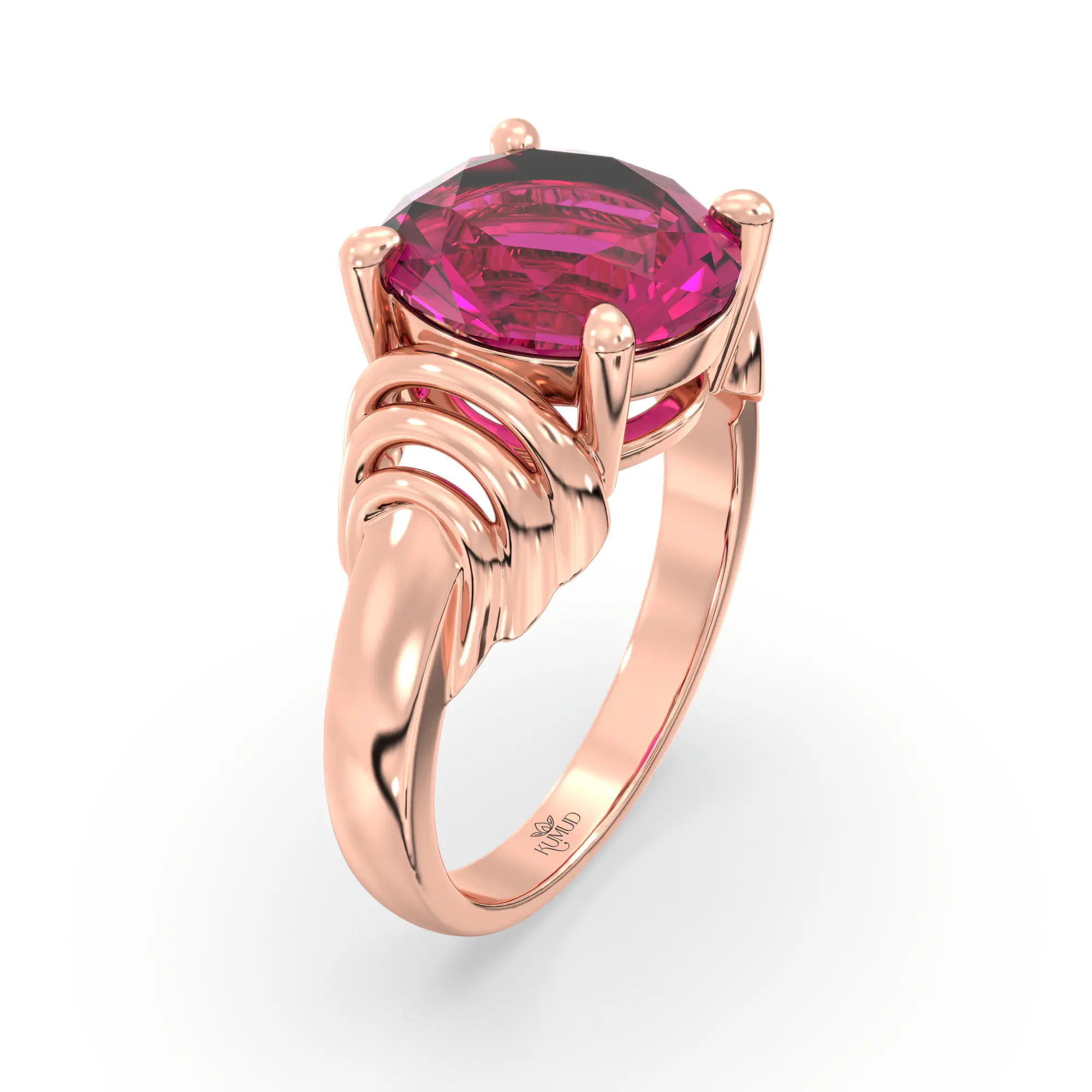 Ruby (Manik) Ring for Women in 18K Rose Gold – Oval 9x8 mm, Prong Setting, 6 g (Design K17A-25) thumbnail