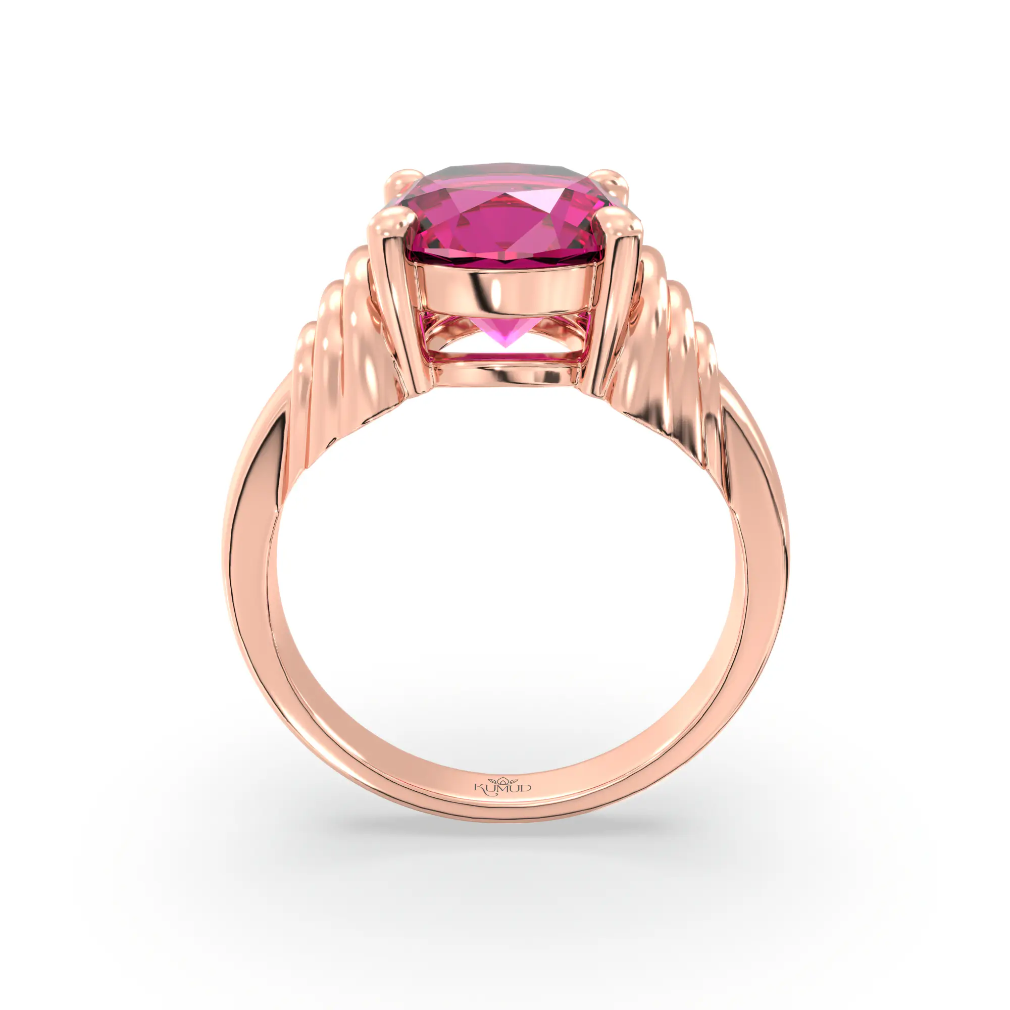 Ruby (Manik) Ring for Women in 18K Rose Gold – Oval 9x8 mm, Prong Setting, 6 g (Design K17A-25) thumbnail
