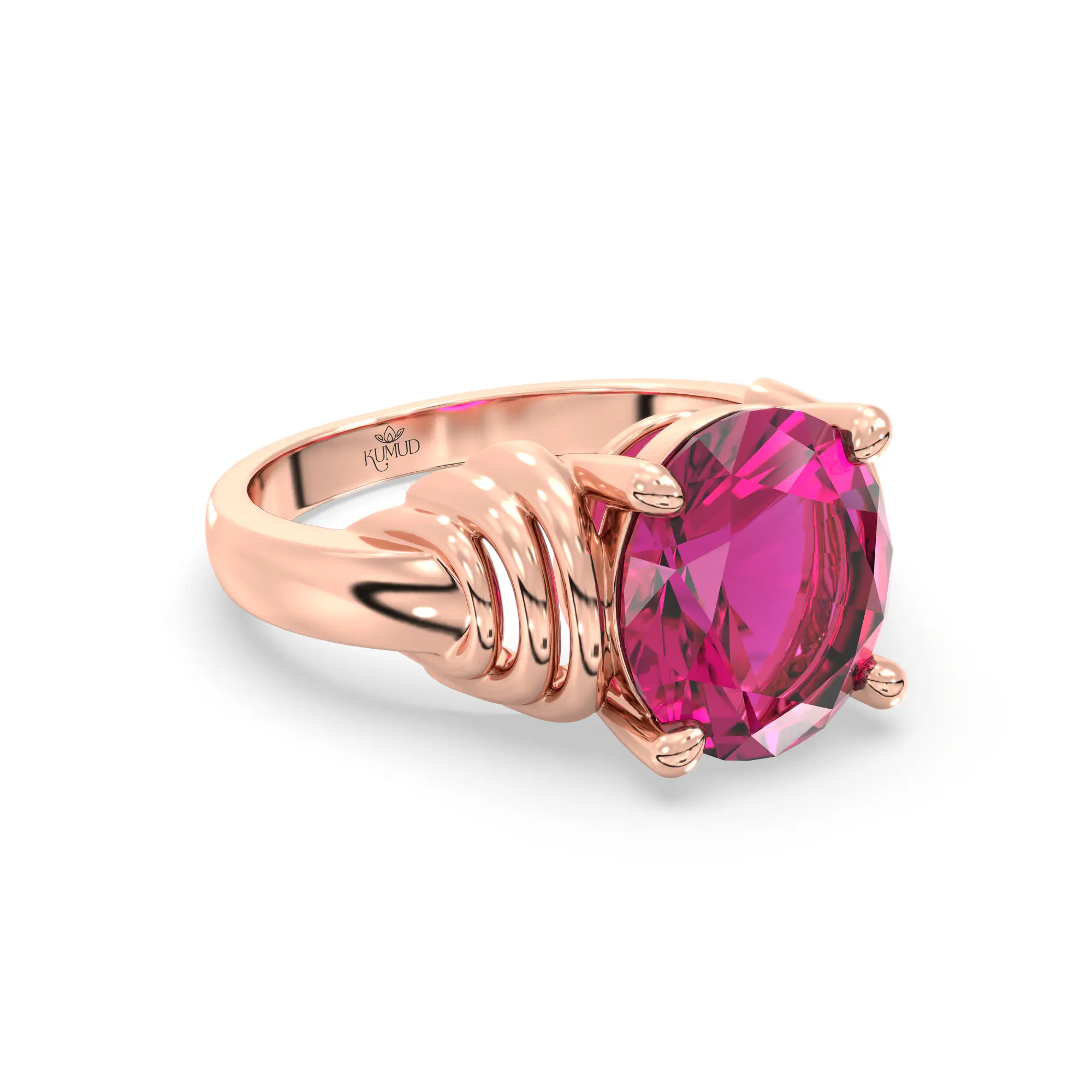 Ruby (Manik) Ring for Women in 18K Rose Gold – Oval 9x8 mm, Prong Setting, 6 g (Design K17A-25) thumbnail