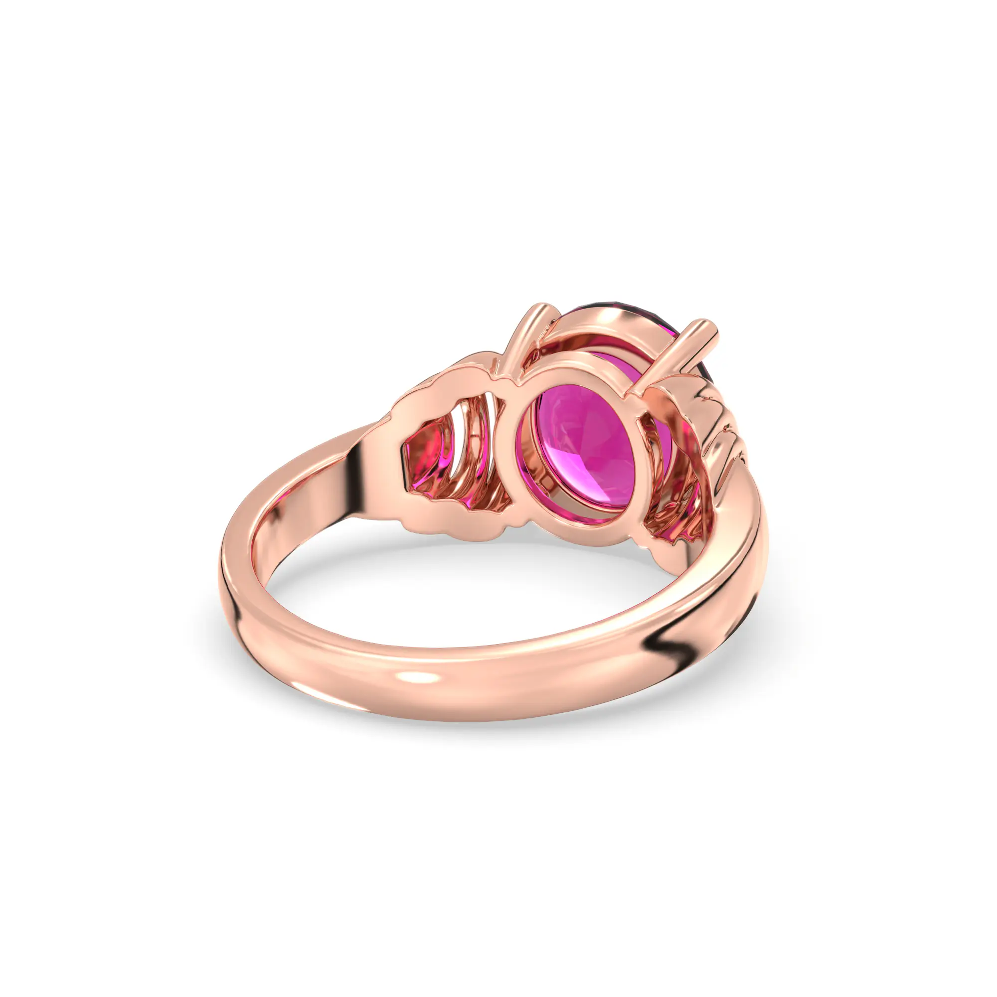 Ruby (Manik) Ring for Women in 18K Rose Gold – Oval 9x8 mm, Prong Setting, 6 g (Design K17A-25) thumbnail