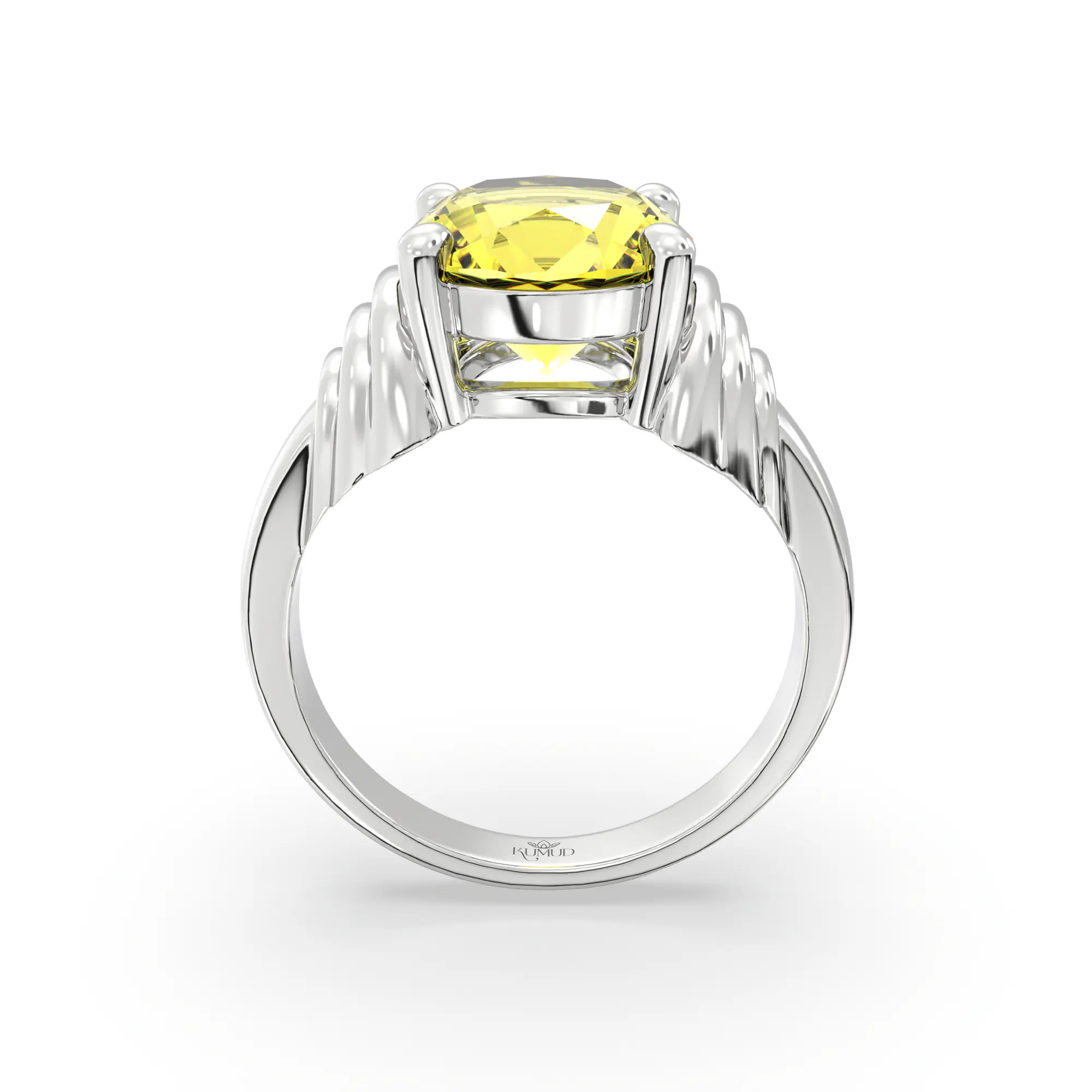 Yellow Sapphire (Pukhraj) Ring for Women in 18K White Gold – Oval 9x8 mm, Prong Setting, 6 g (Design K17A-25) thumbnail