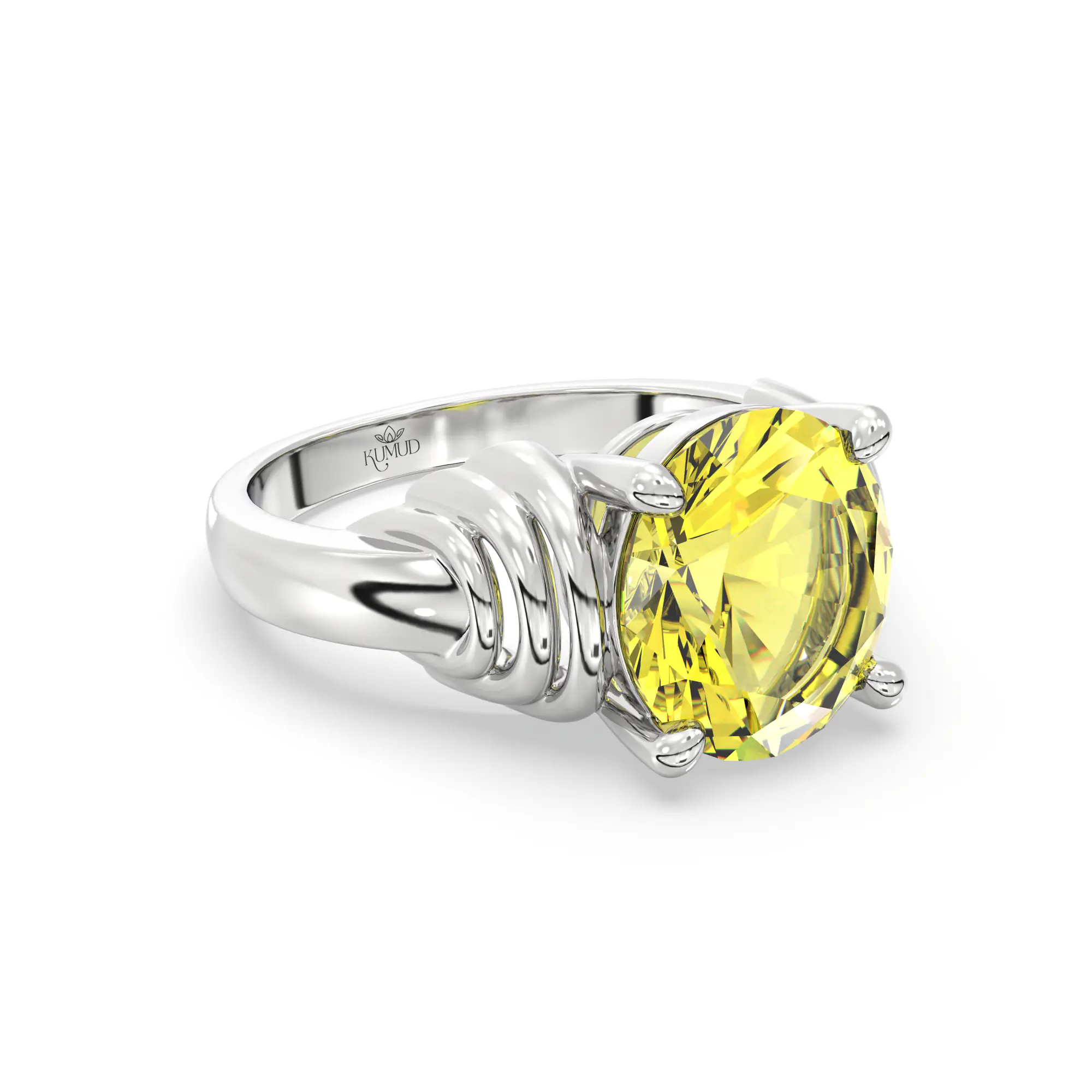 Yellow Sapphire (Pukhraj) Ring for Women in 18K White Gold – Oval 9x8 mm, Prong Setting, 6 g (Design K17A-25) thumbnail