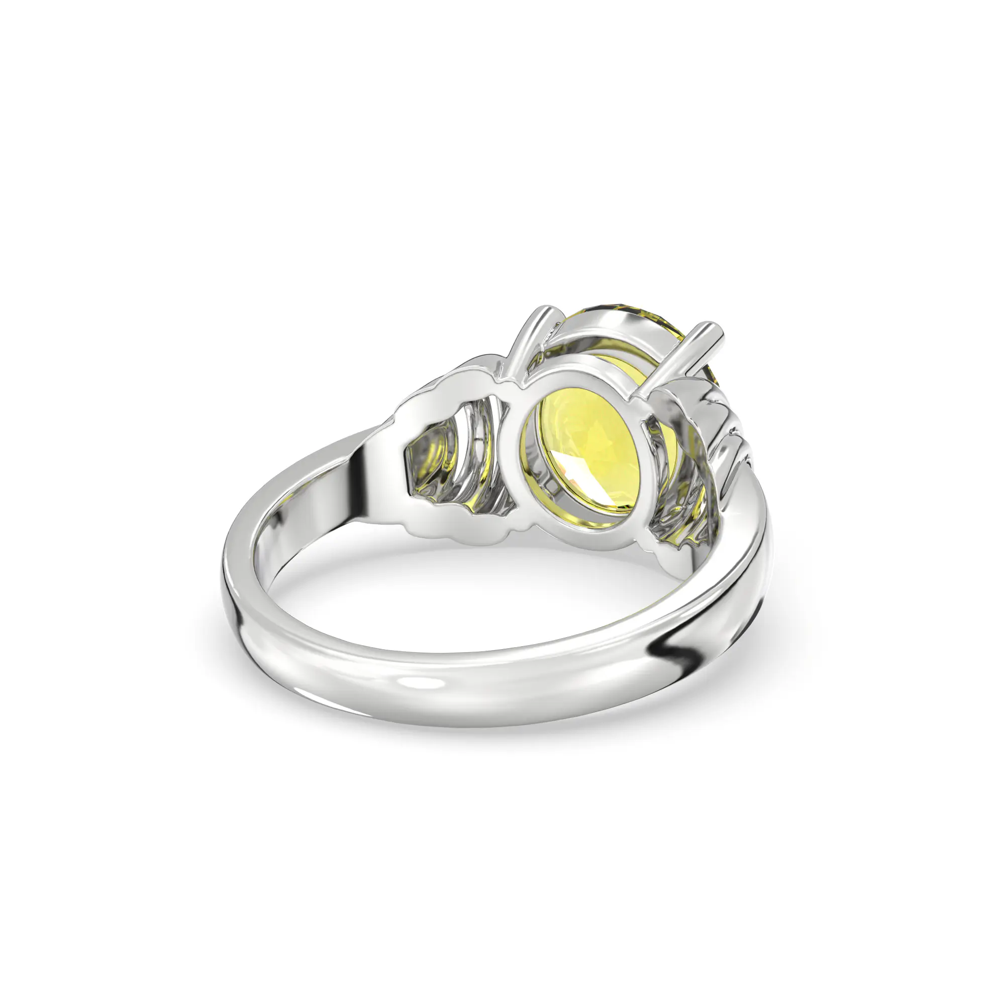 Yellow Sapphire (Pukhraj) Ring for Women in 18K White Gold – Oval 9x8 mm, Prong Setting, 6 g (Design K17A-25) thumbnail