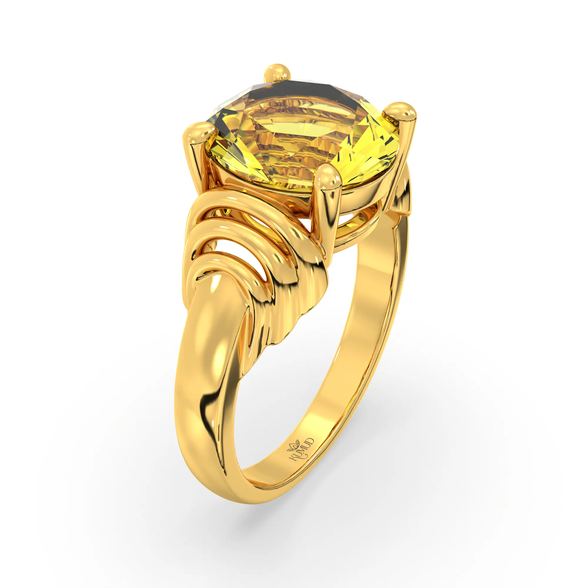 Yellow Sapphire (Pukhraj) Ring for Women in 22K Yellow Gold – Oval 9x8 mm, Prong Setting, 6 g (Design K17A-25) thumbnail