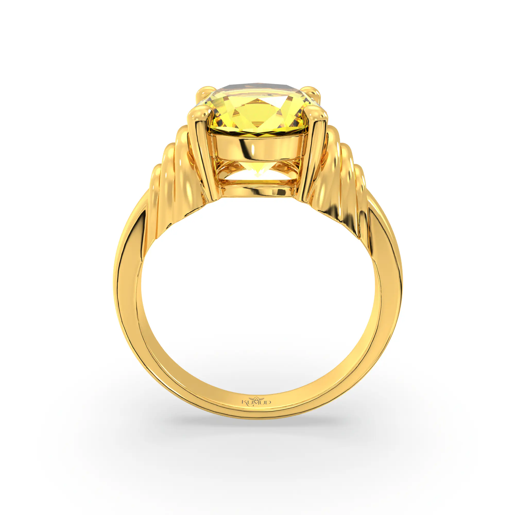 Yellow Sapphire (Pukhraj) Ring for Women in 22K Yellow Gold – Oval 9x8 mm, Prong Setting, 6 g (Design K17A-25) thumbnail