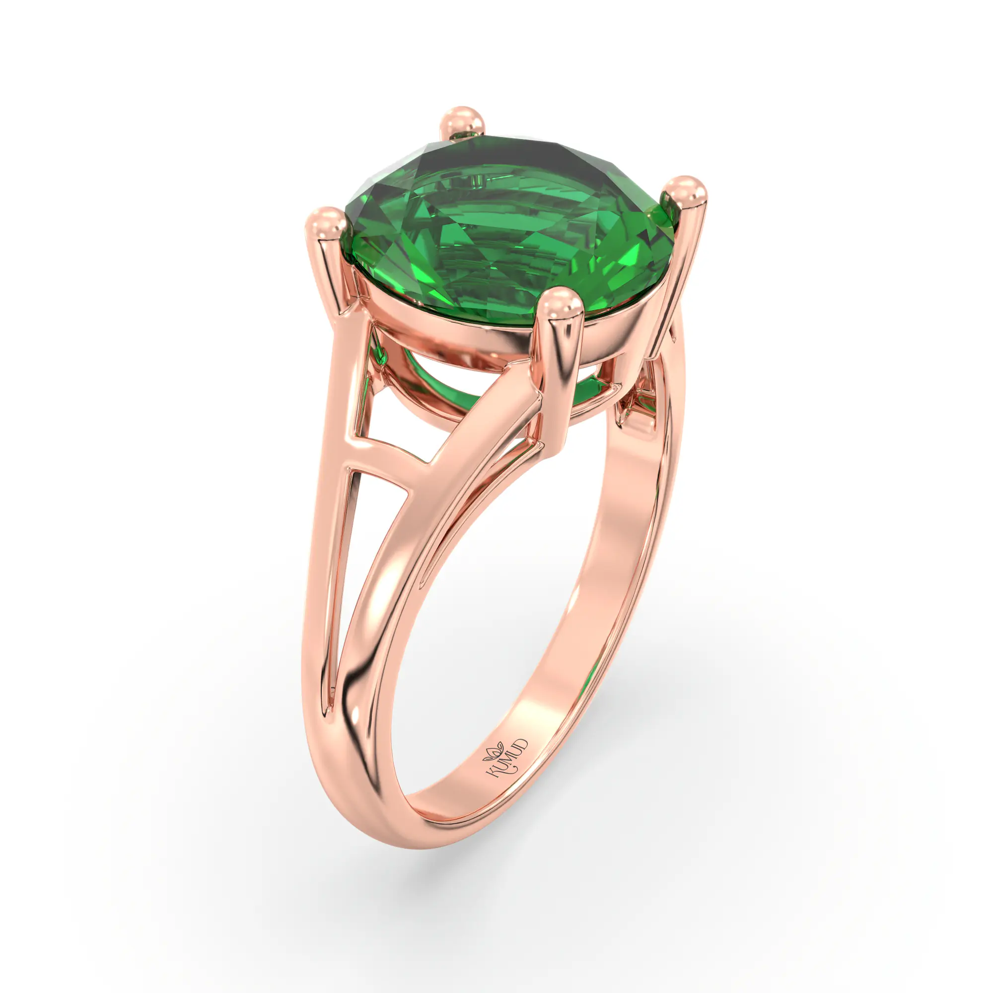 Emerald (Panna) Ring for Women in 18K Rose Gold – Oval 9x8 mm, Prong Setting, 4 g (Design K17A-26) thumbnail