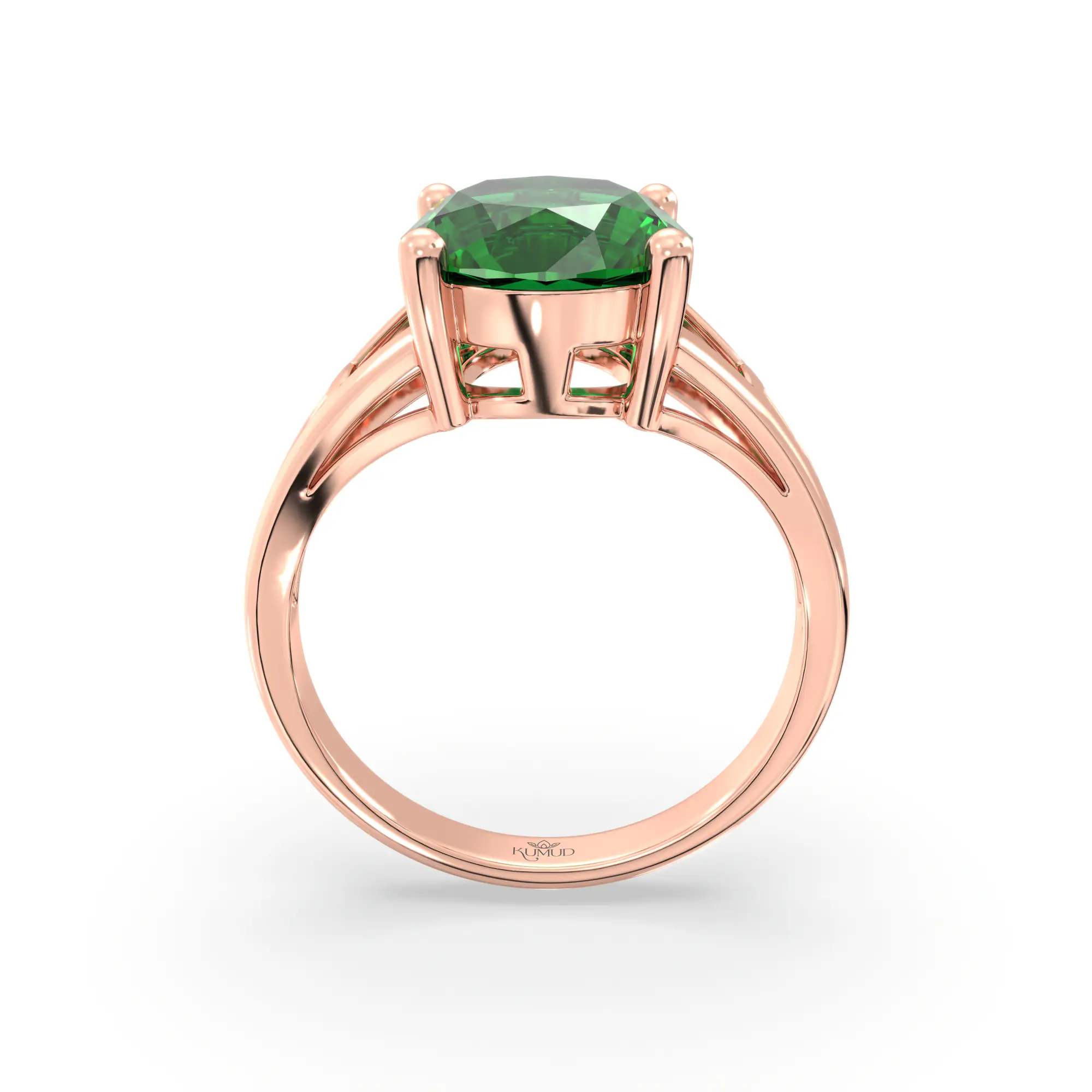 Emerald (Panna) Ring for Women in 18K Rose Gold – Oval 9x8 mm, Prong Setting, 4 g (Design K17A-26) thumbnail