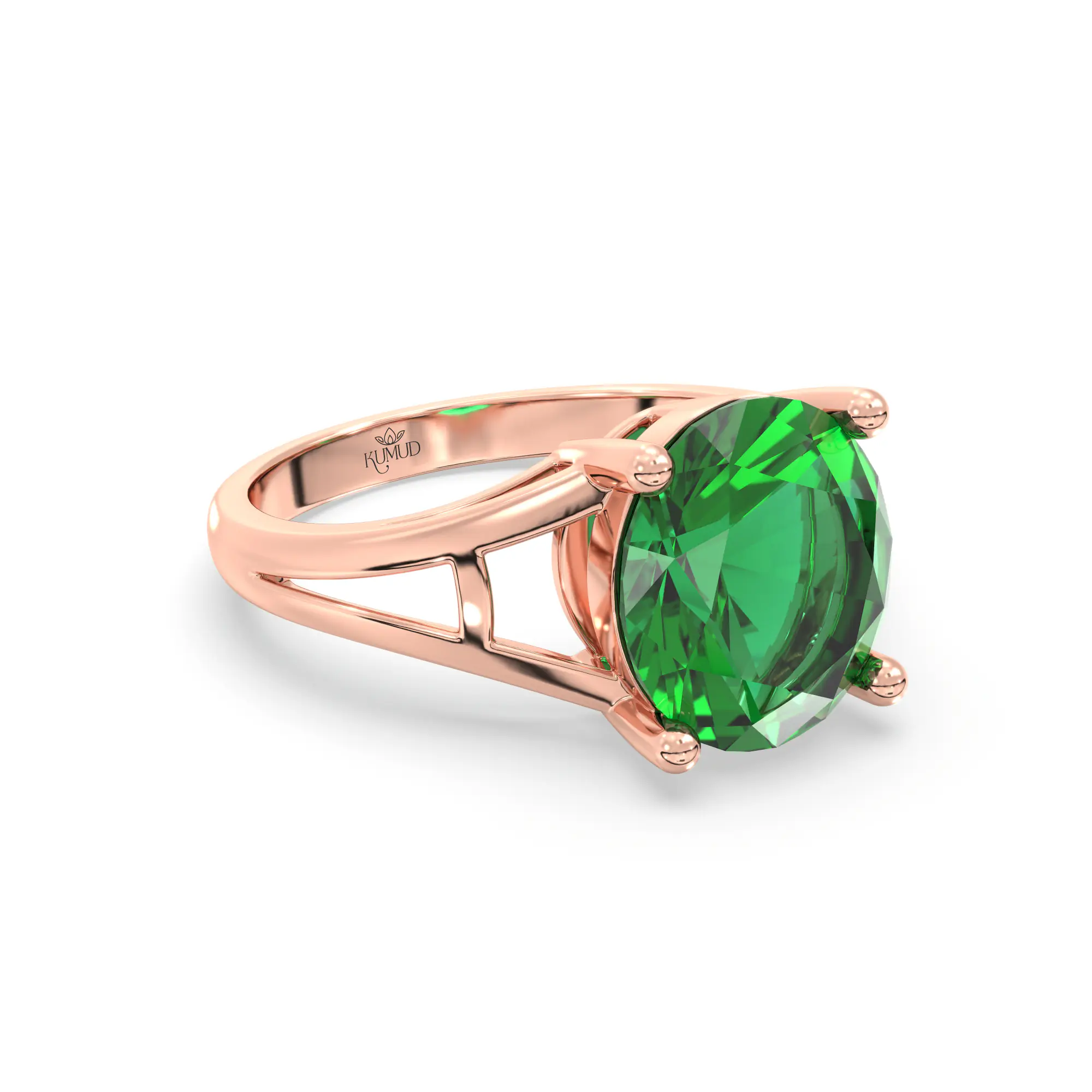 Emerald (Panna) Ring for Women in 18K Rose Gold – Oval 9x8 mm, Prong Setting, 4 g (Design K17A-26) thumbnail