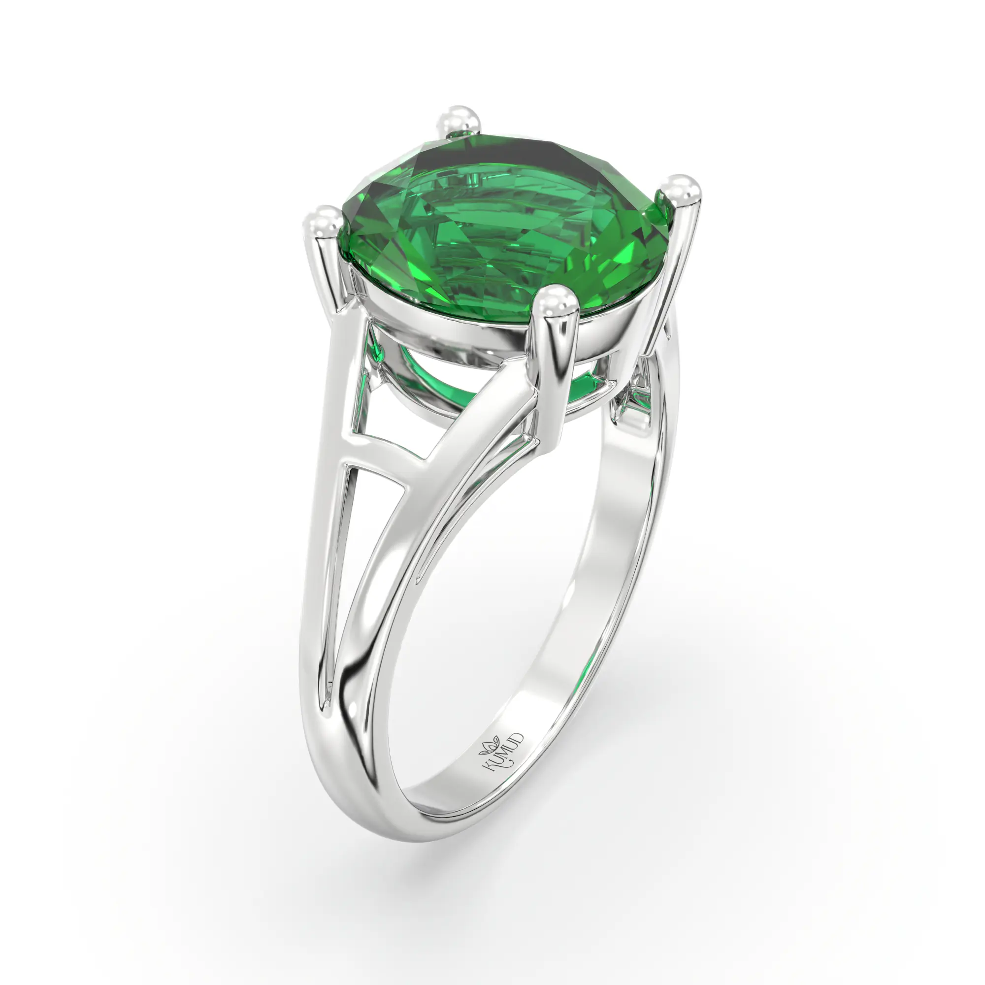 Emerald (Panna) Ring for Women in 18K White Gold – Oval 9x8 mm, Prong Setting, 4 g (Design K17A-26) thumbnail