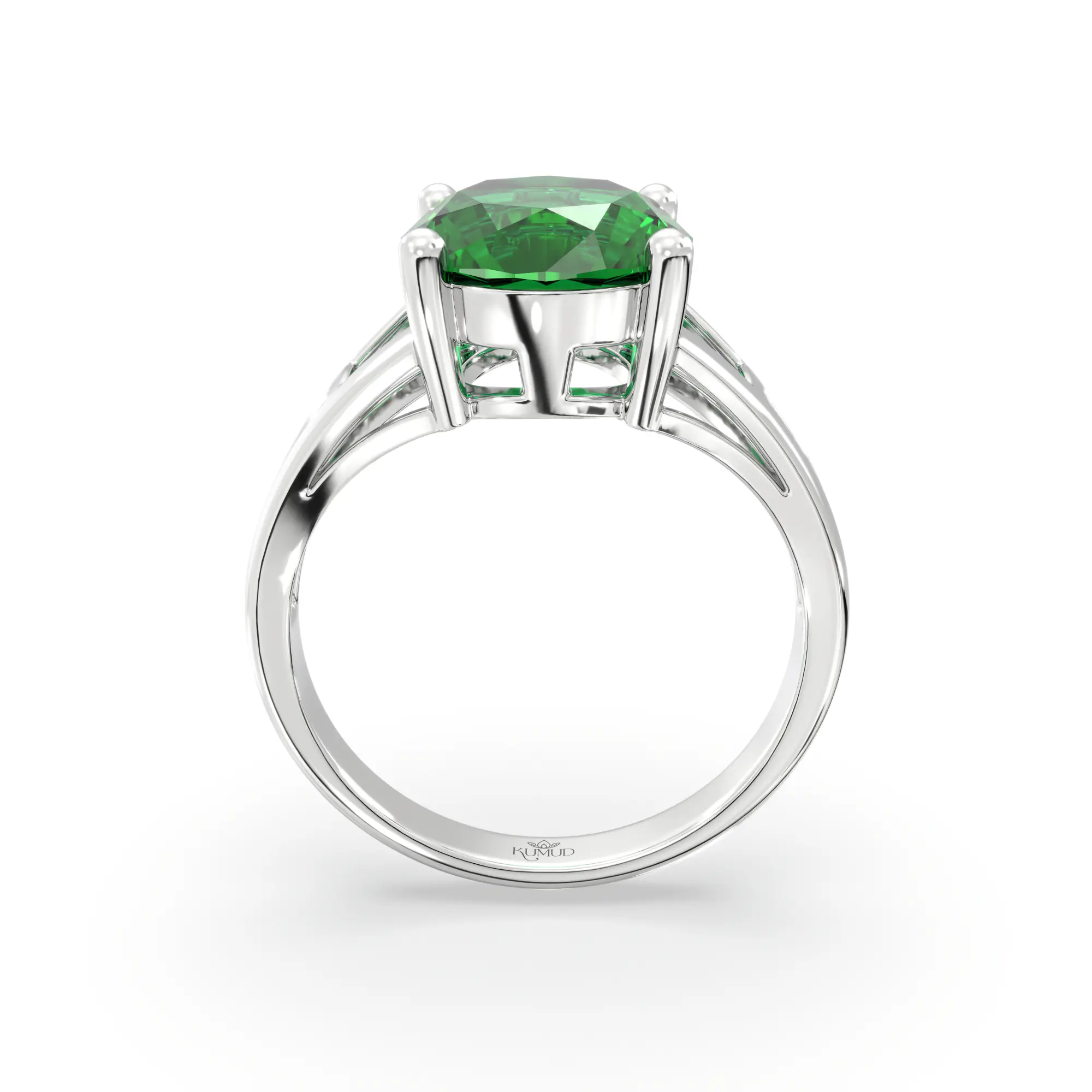 Emerald (Panna) Ring for Women in 18K White Gold – Oval 9x8 mm, Prong Setting, 4 g (Design K17A-26) thumbnail