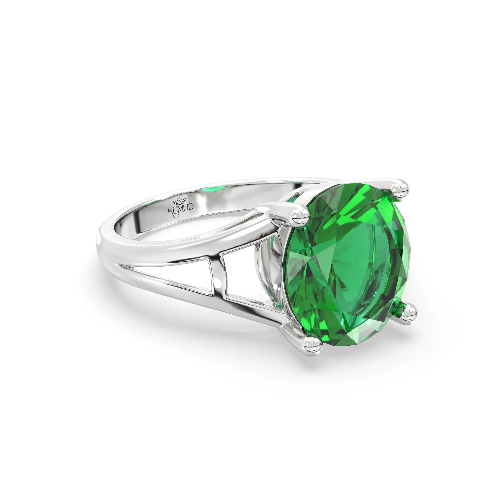 Emerald (Panna) Ring for Women in 18K White Gold – Oval 9x8 mm, Prong Setting, 4 g (Design K17A-26) thumbnail
