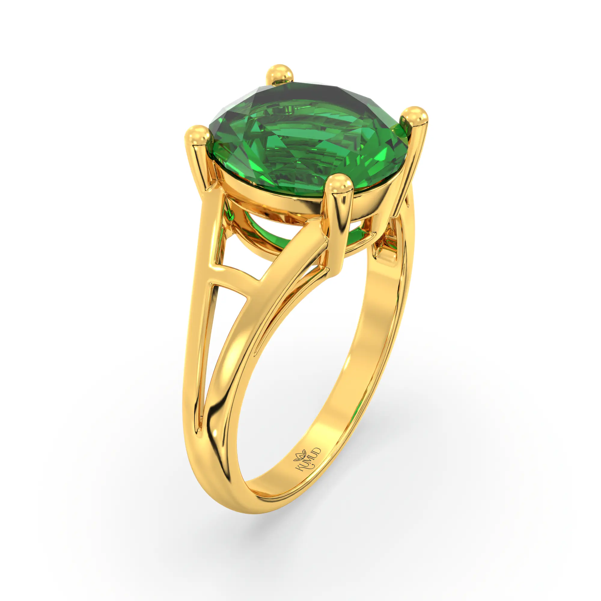 Emerald (Panna) Ring for Women in 22K Yellow Gold – Oval 9x8 mm, Prong Setting, 4 g (Design K17A-26) thumbnail