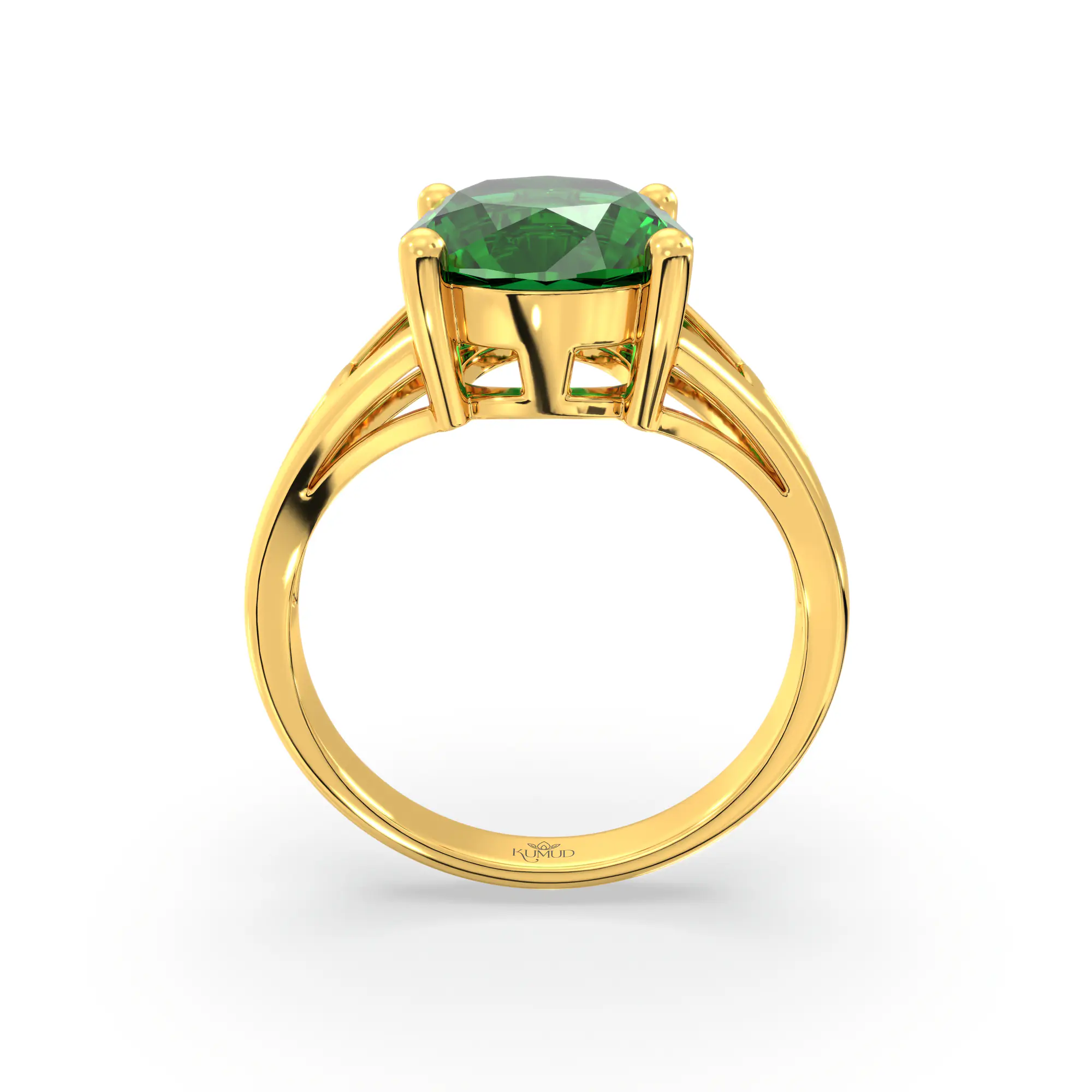 Emerald (Panna) Ring for Women in 22K Yellow Gold – Oval 9x8 mm, Prong Setting, 4 g (Design K17A-26) thumbnail
