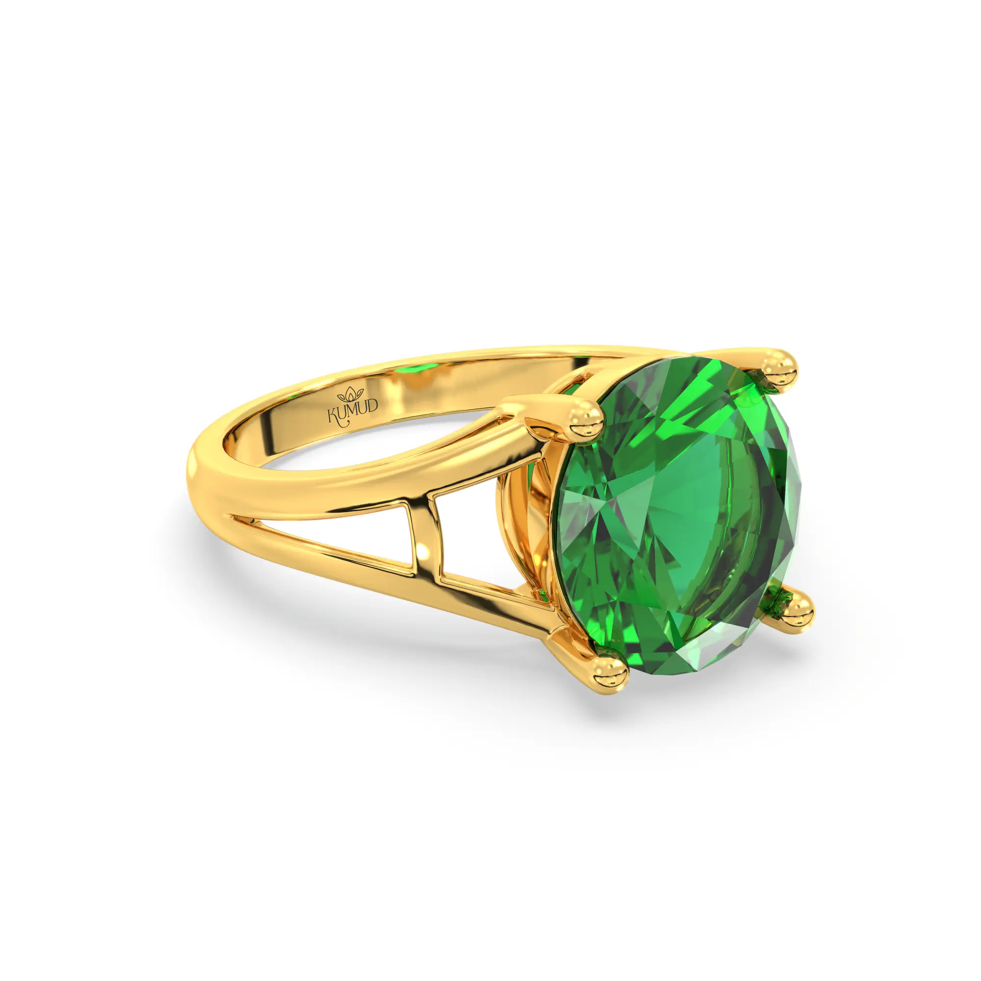 Emerald (Panna) Ring for Women in 22K Yellow Gold – Oval 9x8 mm, Prong Setting, 4 g (Design K17A-26) thumbnail