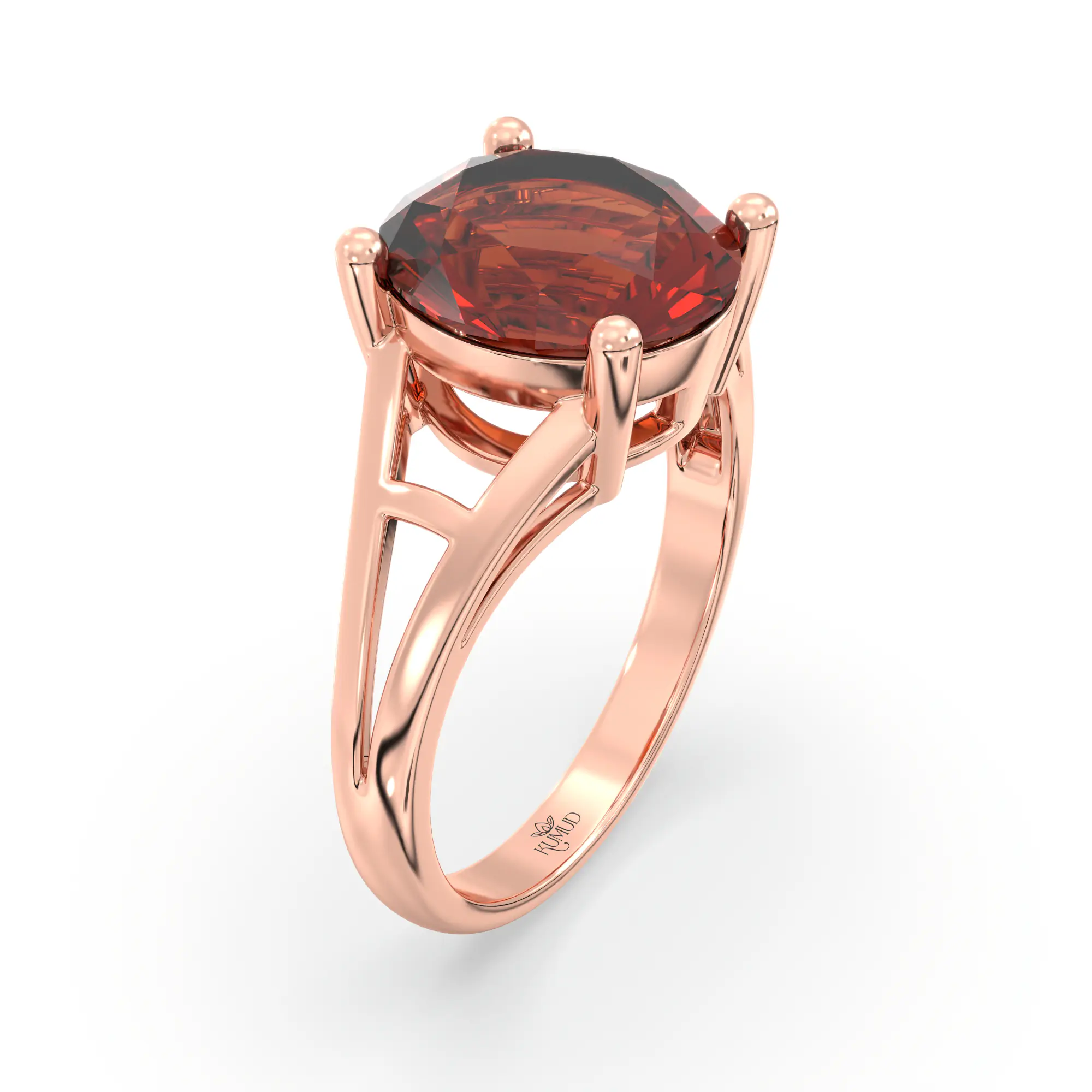 Hessonite (Gomed) Ring for Women in 18K Rose Gold – Oval 9x8 mm, Prong Setting, 4 g (Design K17A-26) thumbnail