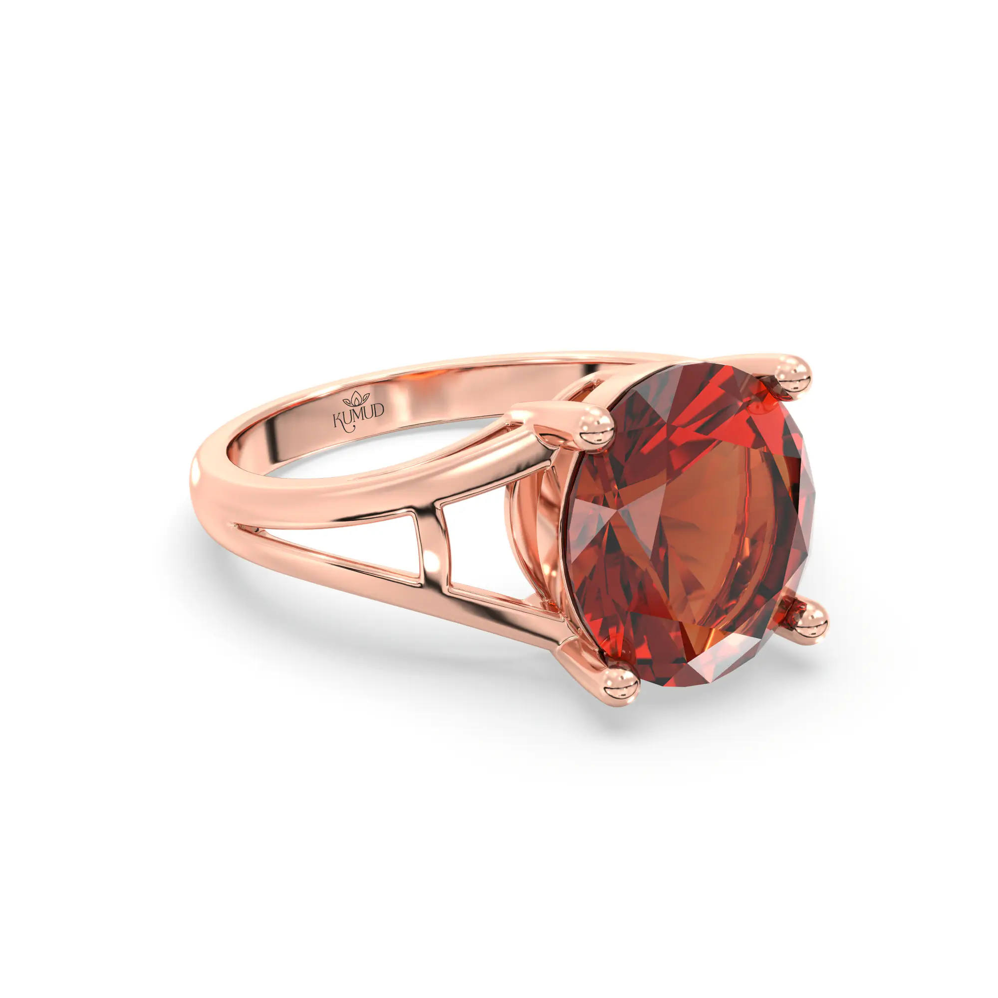 Hessonite (Gomed) Ring for Women in 18K Rose Gold – Oval 9x8 mm, Prong Setting, 4 g (Design K17A-26) thumbnail