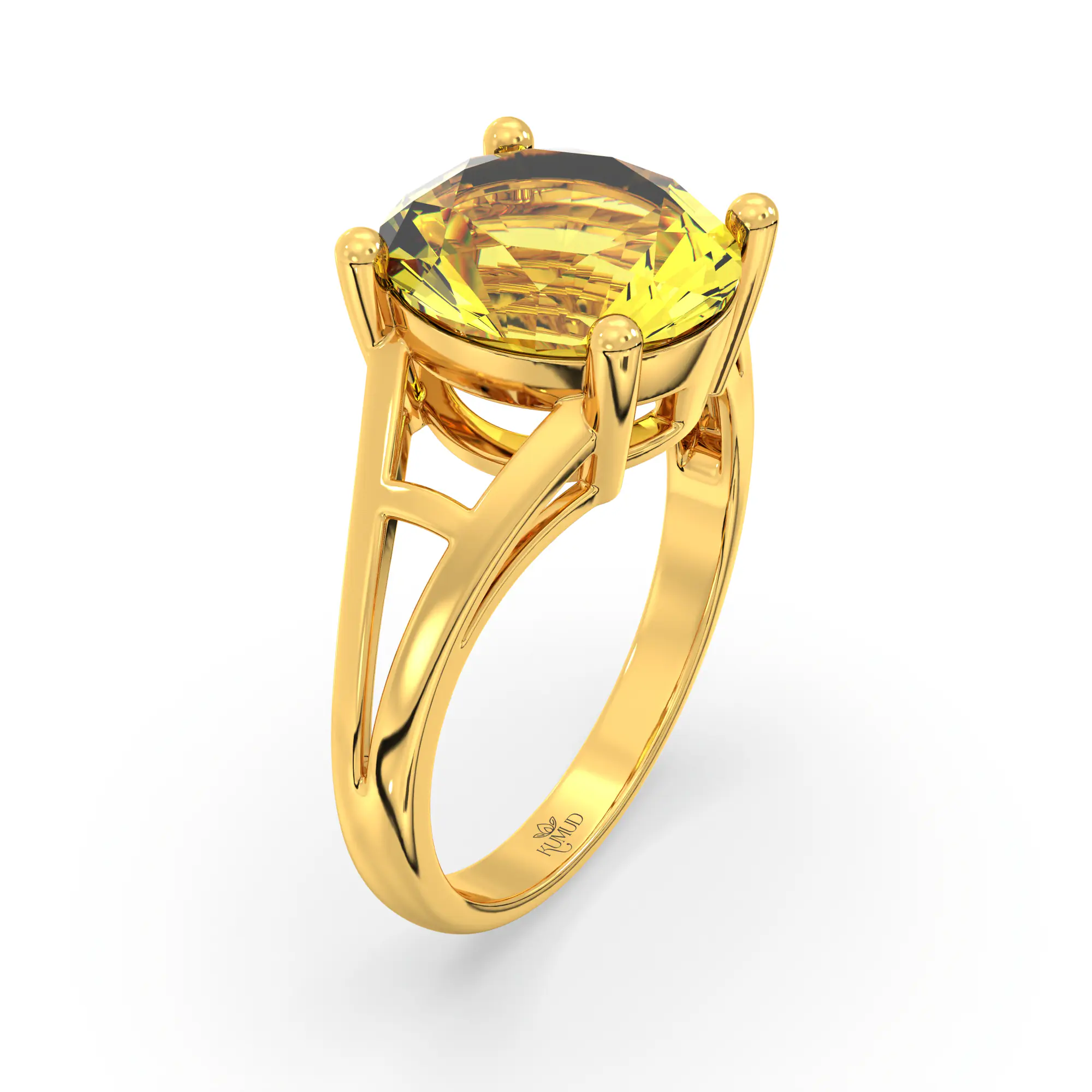 Yellow Sapphire (Pukhraj) Ring for Women in 22K Yellow Gold – Oval 9x8 mm, Prong Setting, 4 g (Design K17A-26) thumbnail
