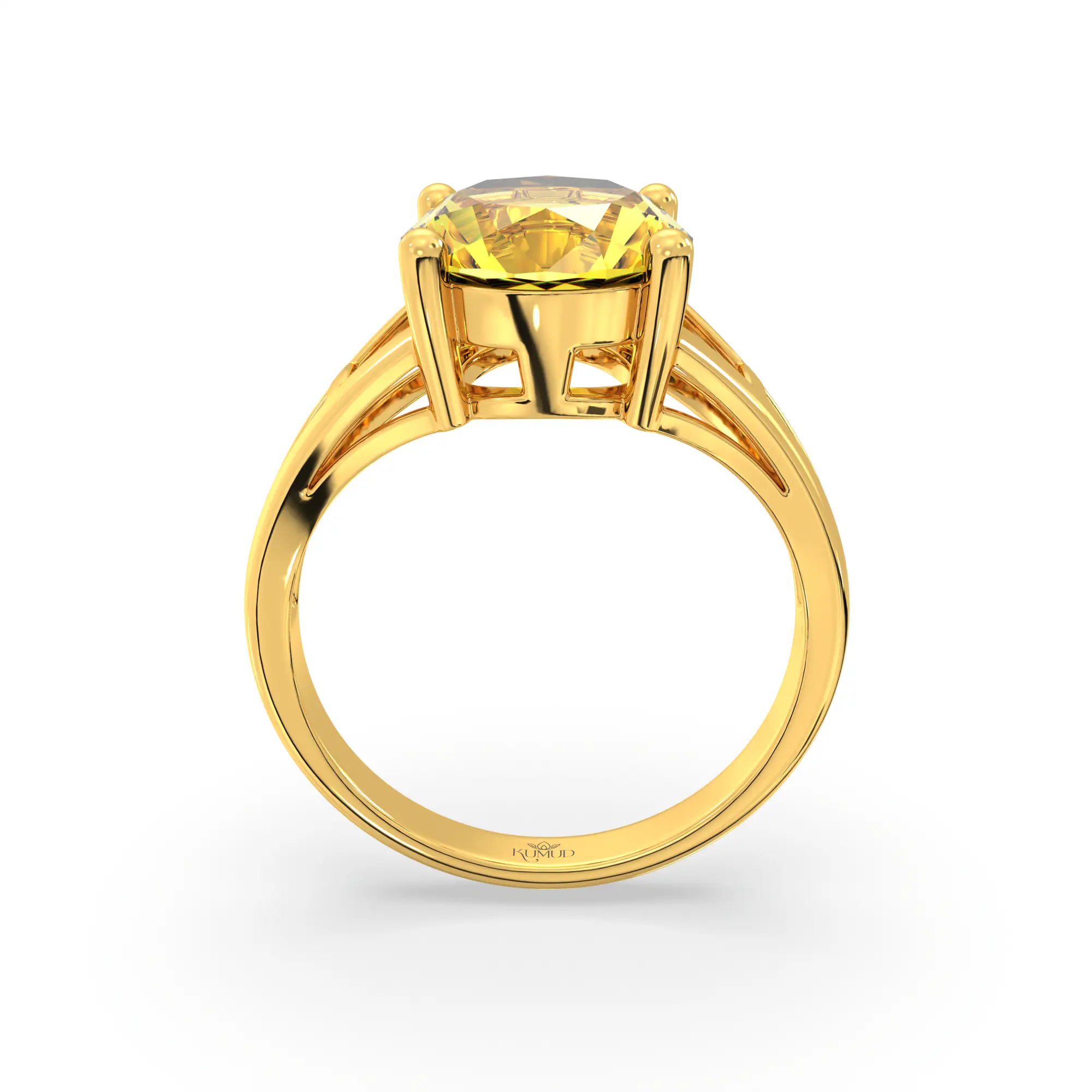 Yellow Sapphire (Pukhraj) Ring for Women in 22K Yellow Gold – Oval 9x8 mm, Prong Setting, 4 g (Design K17A-26) thumbnail