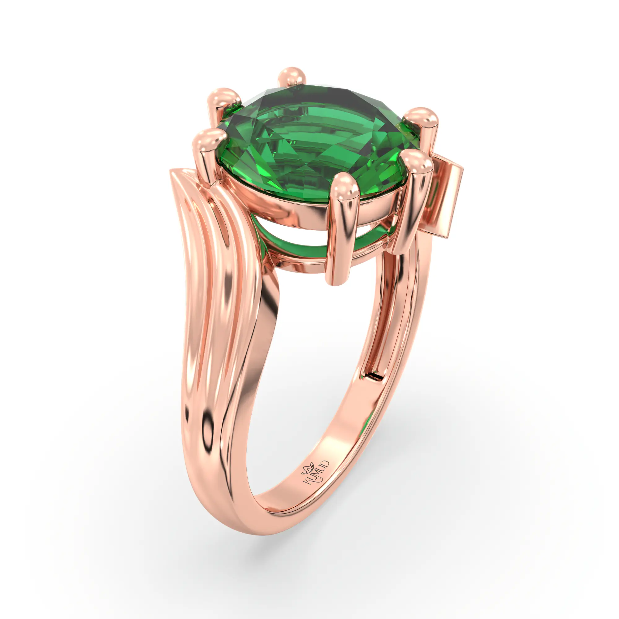 Emerald (Panna) Ring for Women in 18K Rose Gold – Oval 9x8 mm, Prong Setting, 5 g (Design K17A-27) thumbnail