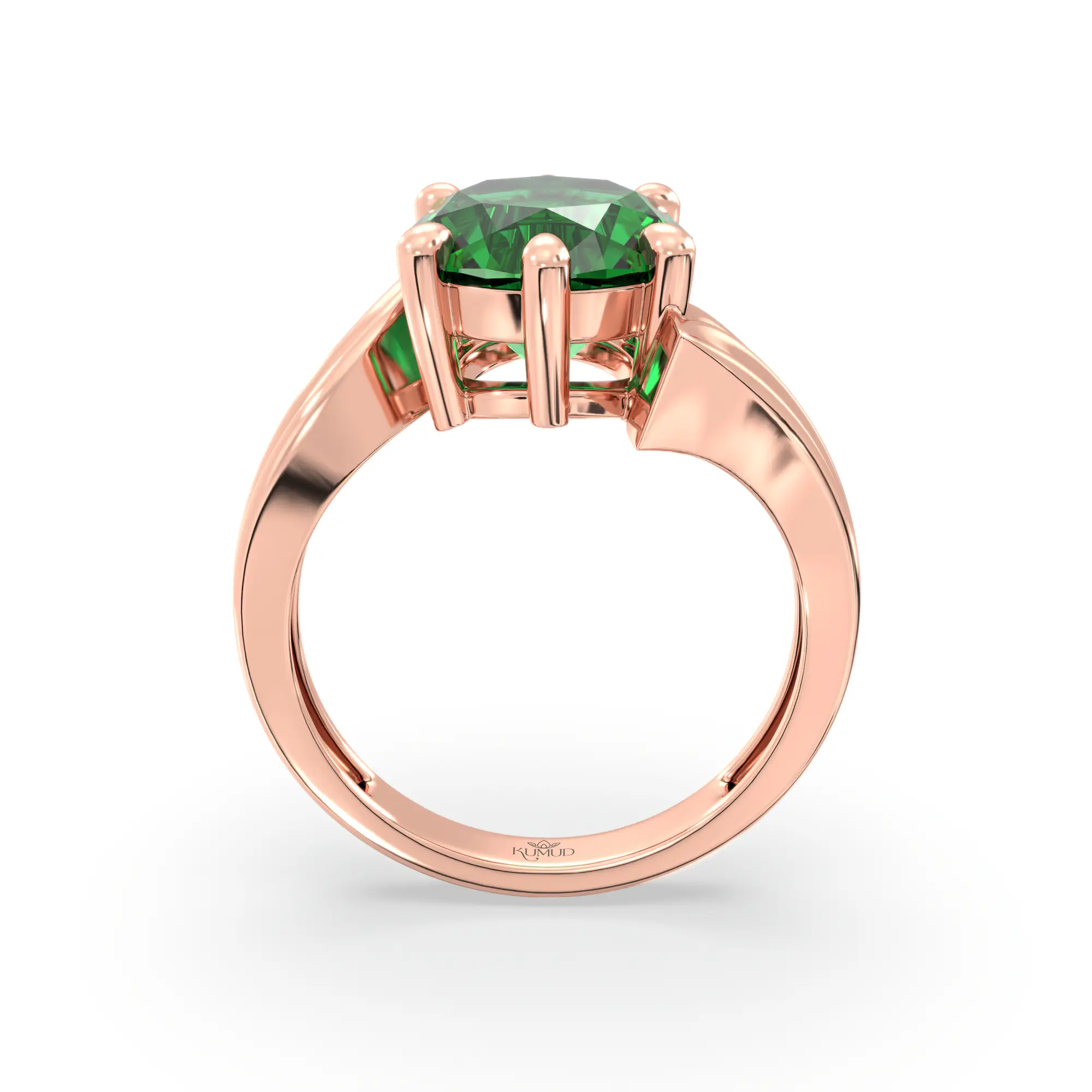 Emerald (Panna) Ring for Women in 18K Rose Gold – Oval 9x8 mm, Prong Setting, 5 g (Design K17A-27) thumbnail