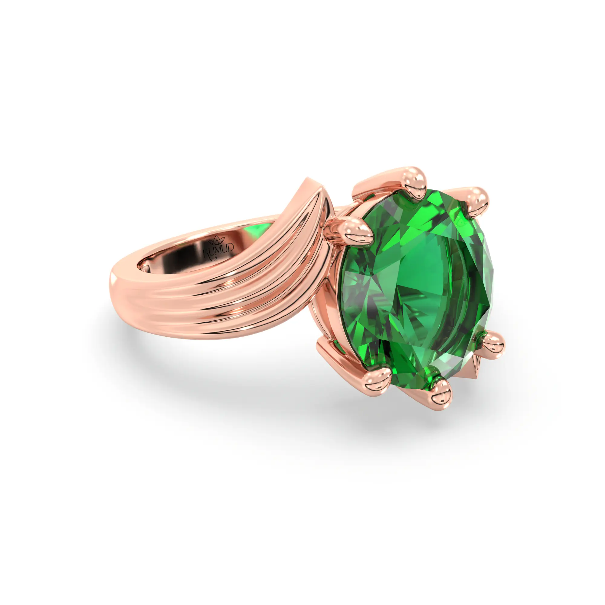 Emerald (Panna) Ring for Women in 18K Rose Gold – Oval 9x8 mm, Prong Setting, 5 g (Design K17A-27) thumbnail