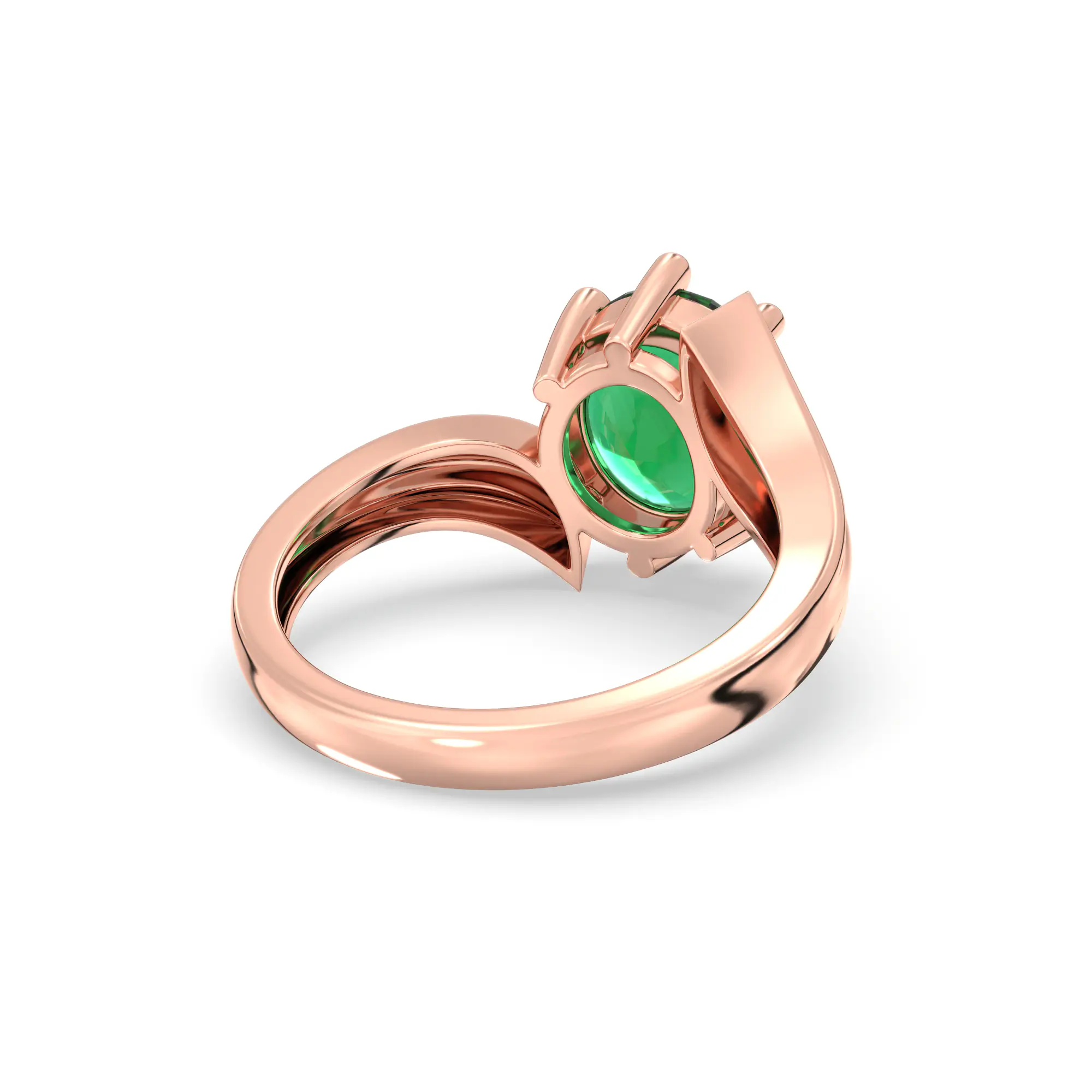 Emerald (Panna) Ring for Women in 18K Rose Gold – Oval 9x8 mm, Prong Setting, 5 g (Design K17A-27) thumbnail