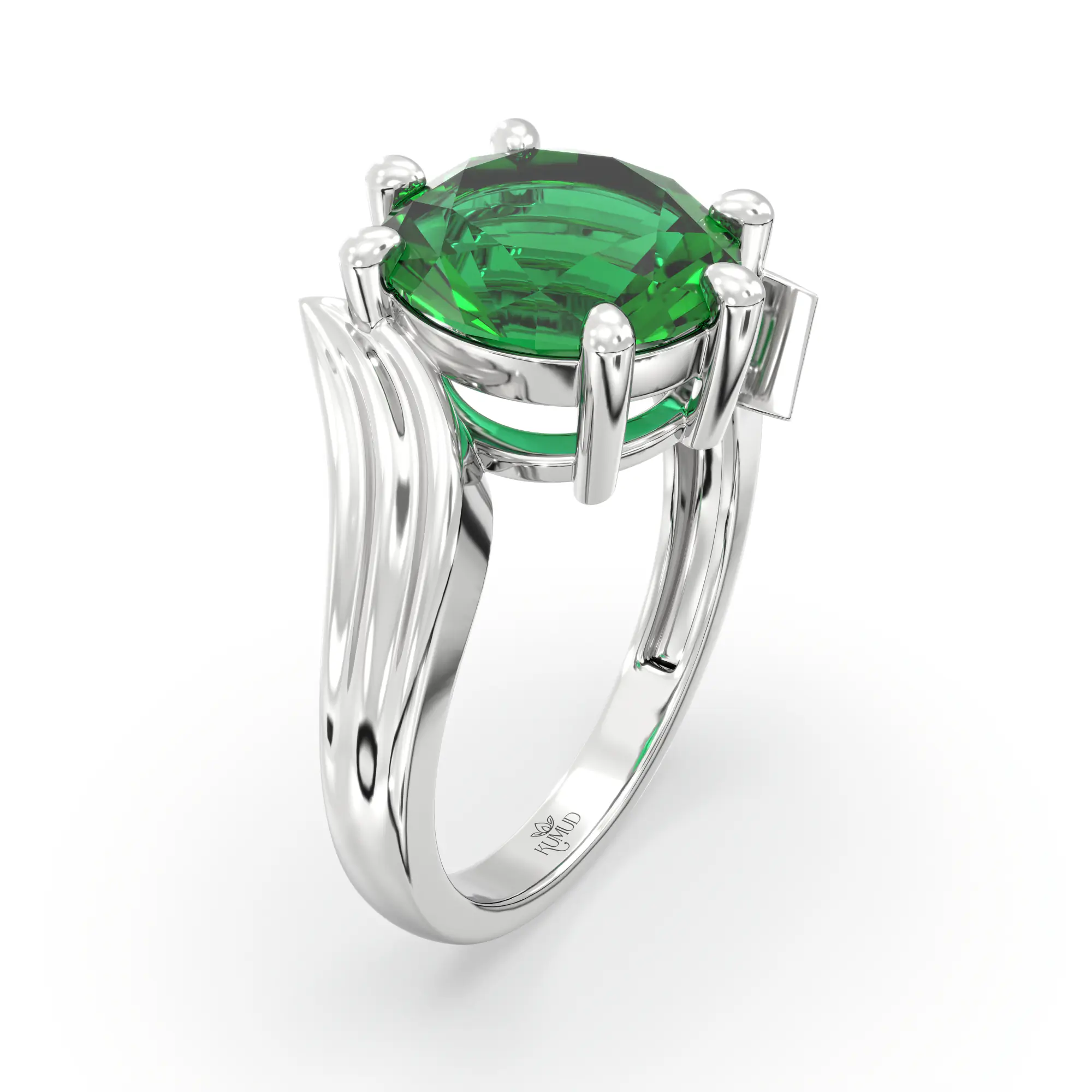 Emerald (Panna) Ring for Women in 18K White Gold – Oval 9x8 mm, Prong Setting, 5 g (Design K17A-27) thumbnail