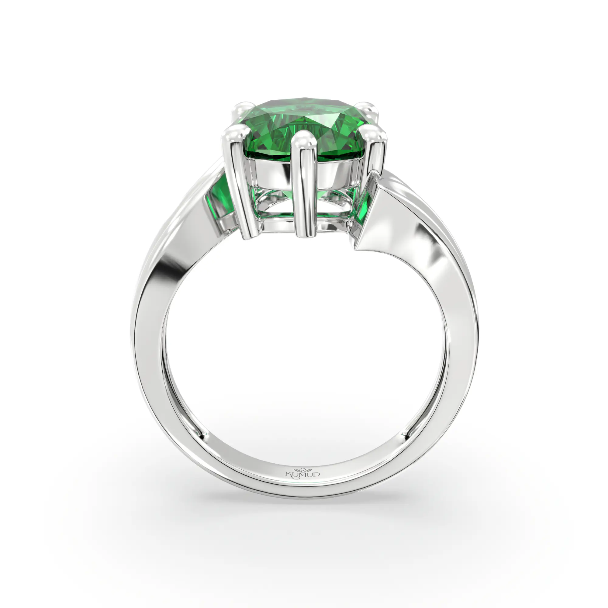 Emerald (Panna) Ring for Women in 18K White Gold – Oval 9x8 mm, Prong Setting, 5 g (Design K17A-27) thumbnail