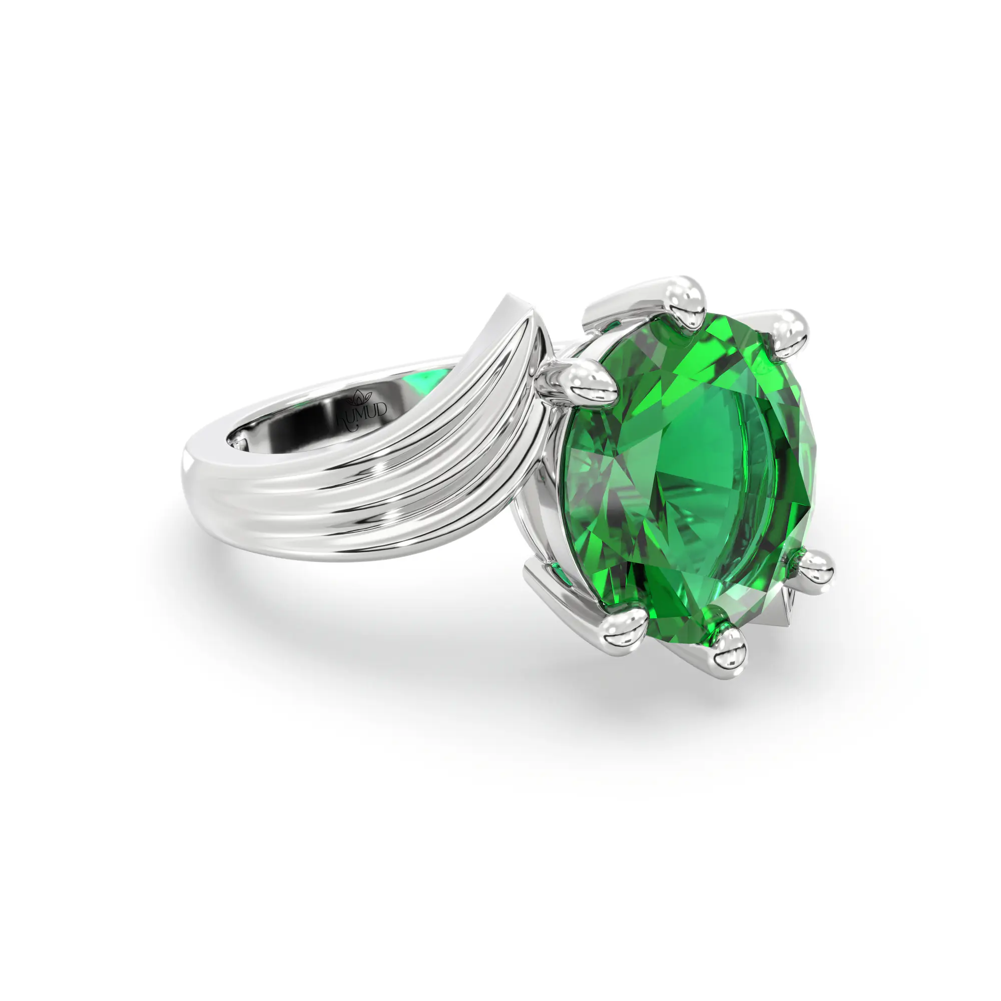 Emerald (Panna) Ring for Women in 18K White Gold – Oval 9x8 mm, Prong Setting, 5 g (Design K17A-27) thumbnail