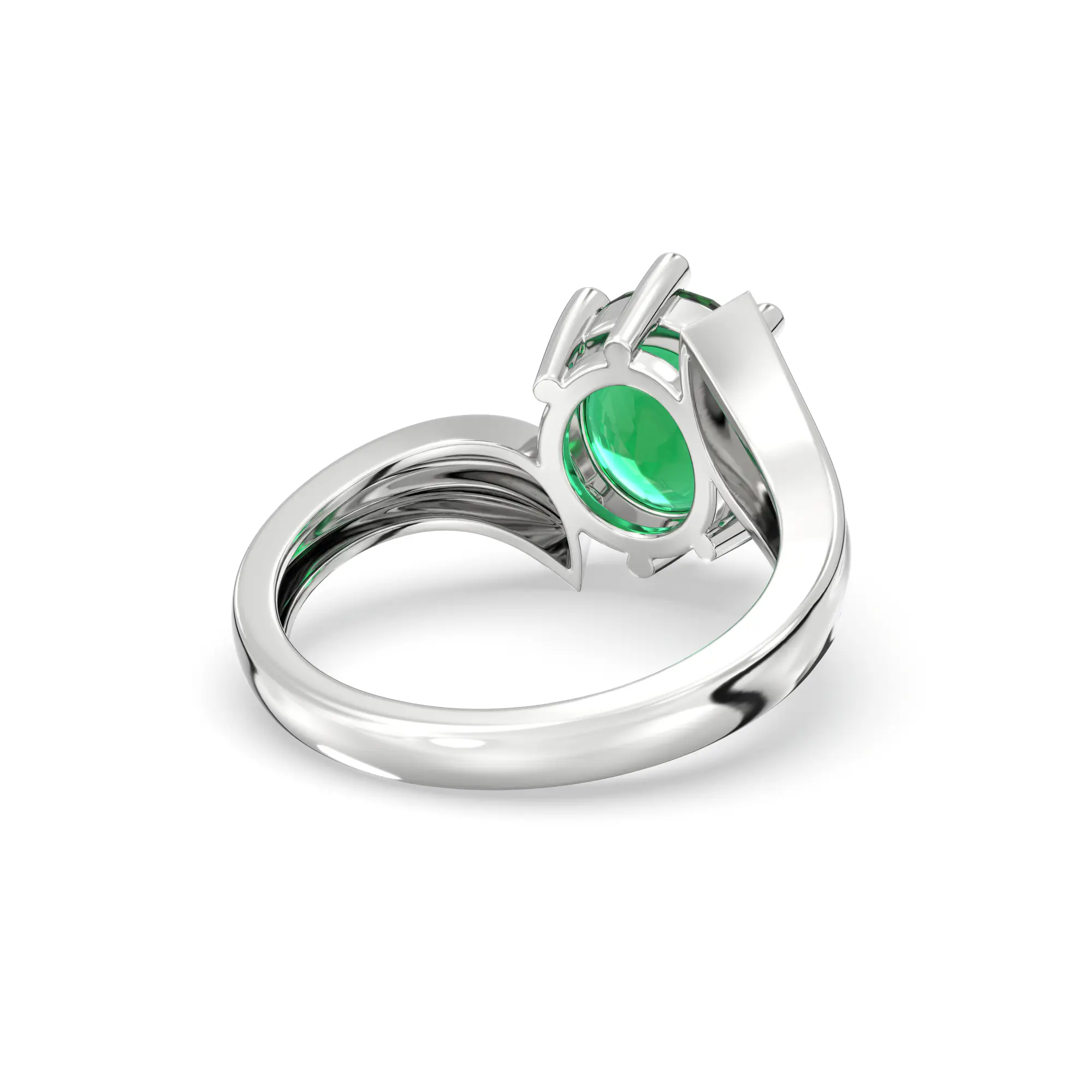 Emerald (Panna) Ring for Women in 18K White Gold – Oval 9x8 mm, Prong Setting, 5 g (Design K17A-27) thumbnail
