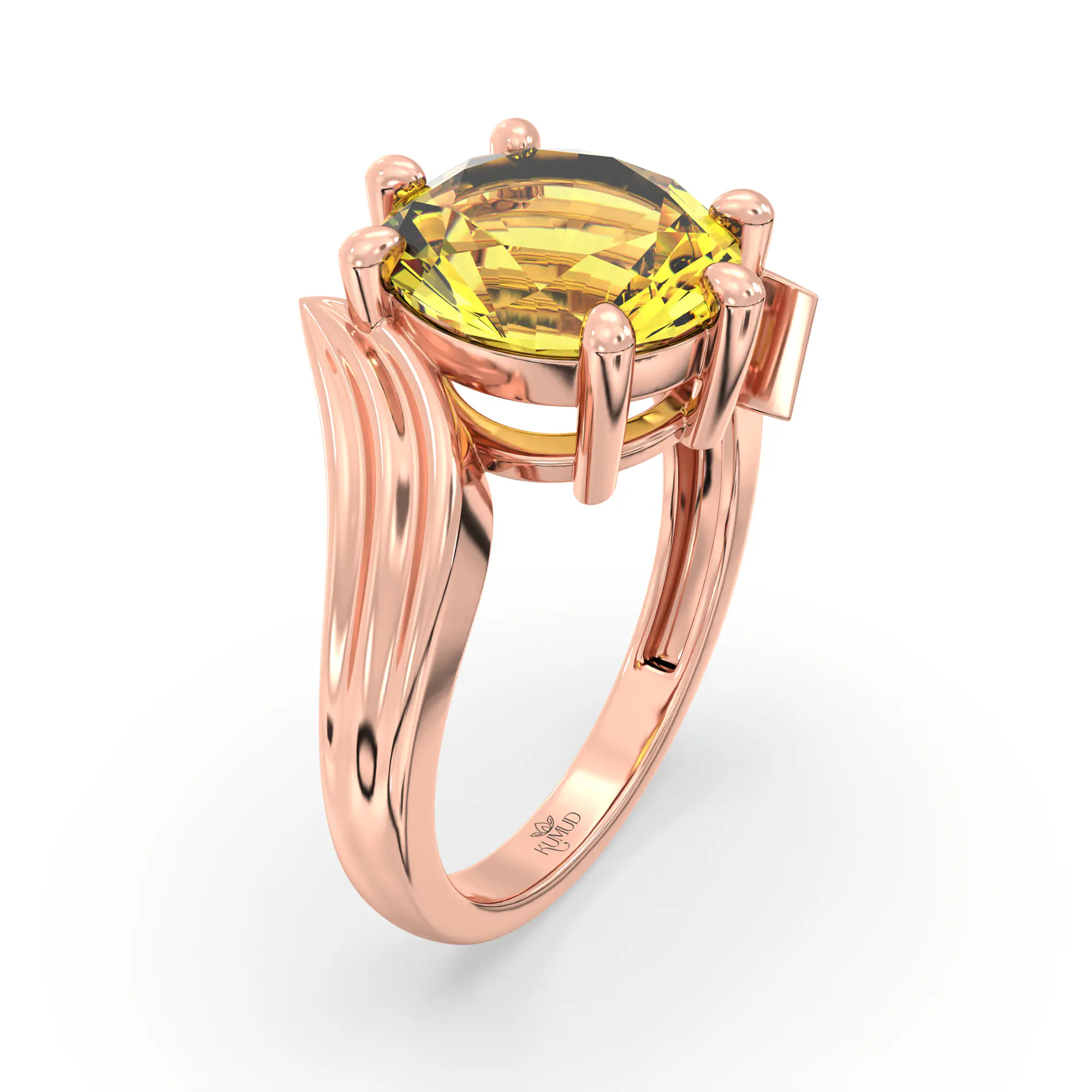 Yellow Sapphire (Pukhraj) Ring for Women in 18K Rose Gold – Oval 9x8 mm, Prong Setting, 5 g (Design K17A-27) thumbnail