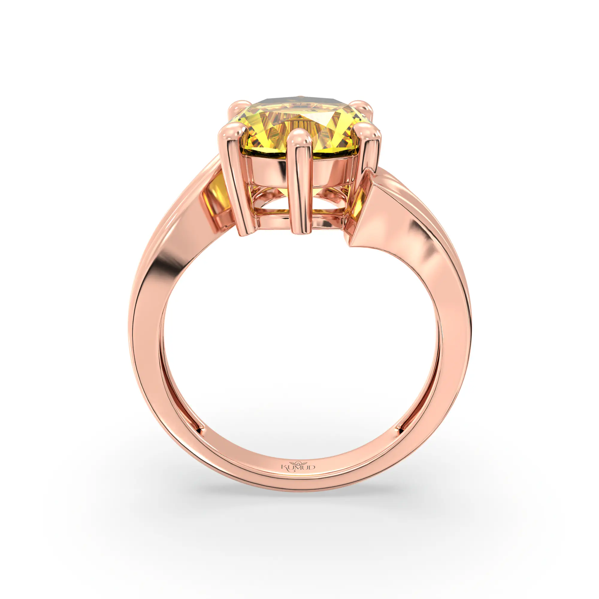 Yellow Sapphire (Pukhraj) Ring for Women in 18K Rose Gold – Oval 9x8 mm, Prong Setting, 5 g (Design K17A-27) thumbnail