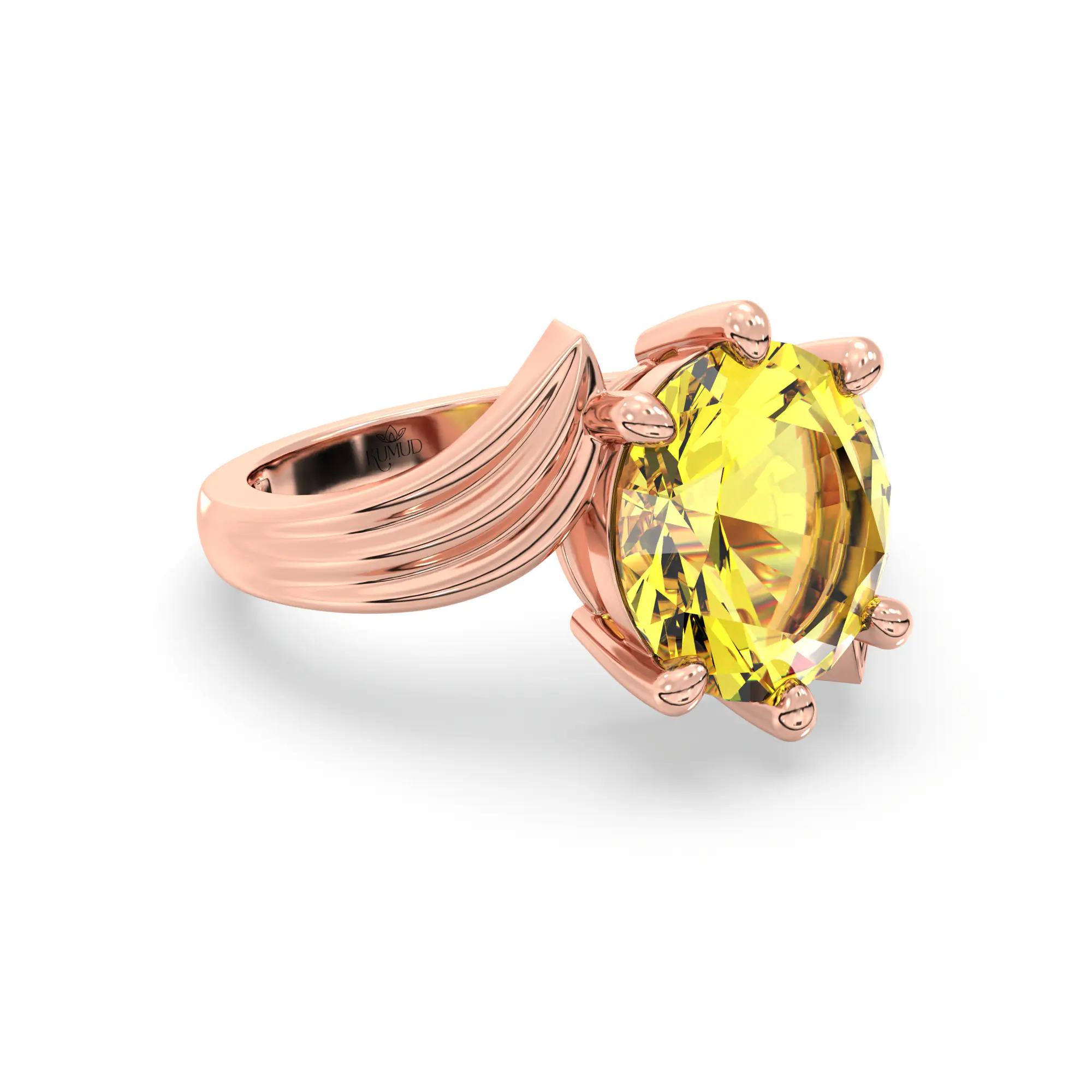 Yellow Sapphire (Pukhraj) Ring for Women in 18K Rose Gold – Oval 9x8 mm, Prong Setting, 5 g (Design K17A-27) thumbnail
