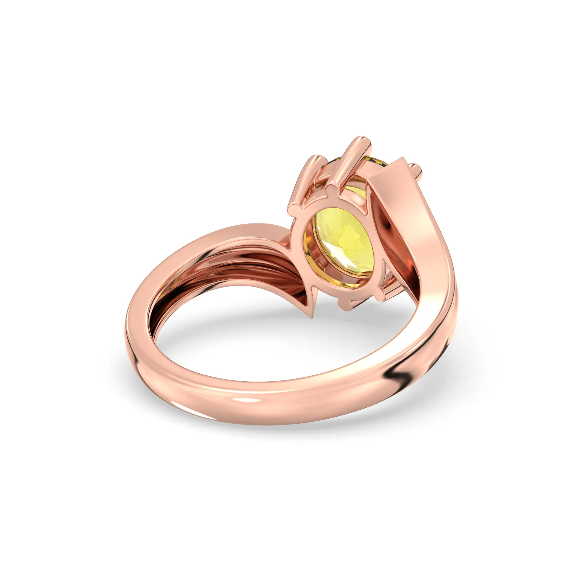 Yellow Sapphire (Pukhraj) Ring for Women in 18K Rose Gold – Oval 9x8 mm, Prong Setting, 5 g (Design K17A-27) thumbnail