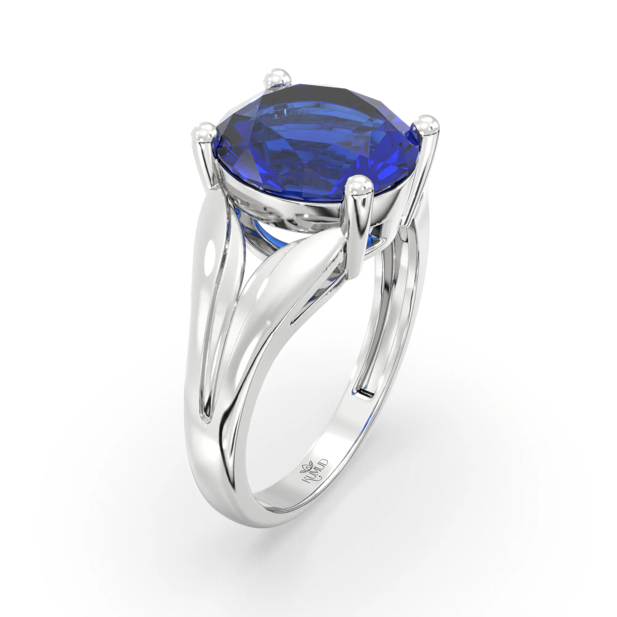 Blue Sapphire (Neelam) Ring for Women in 18K White Gold – Oval 9x8 mm, Prong Setting, 4 g (Design K17A-28) thumbnail