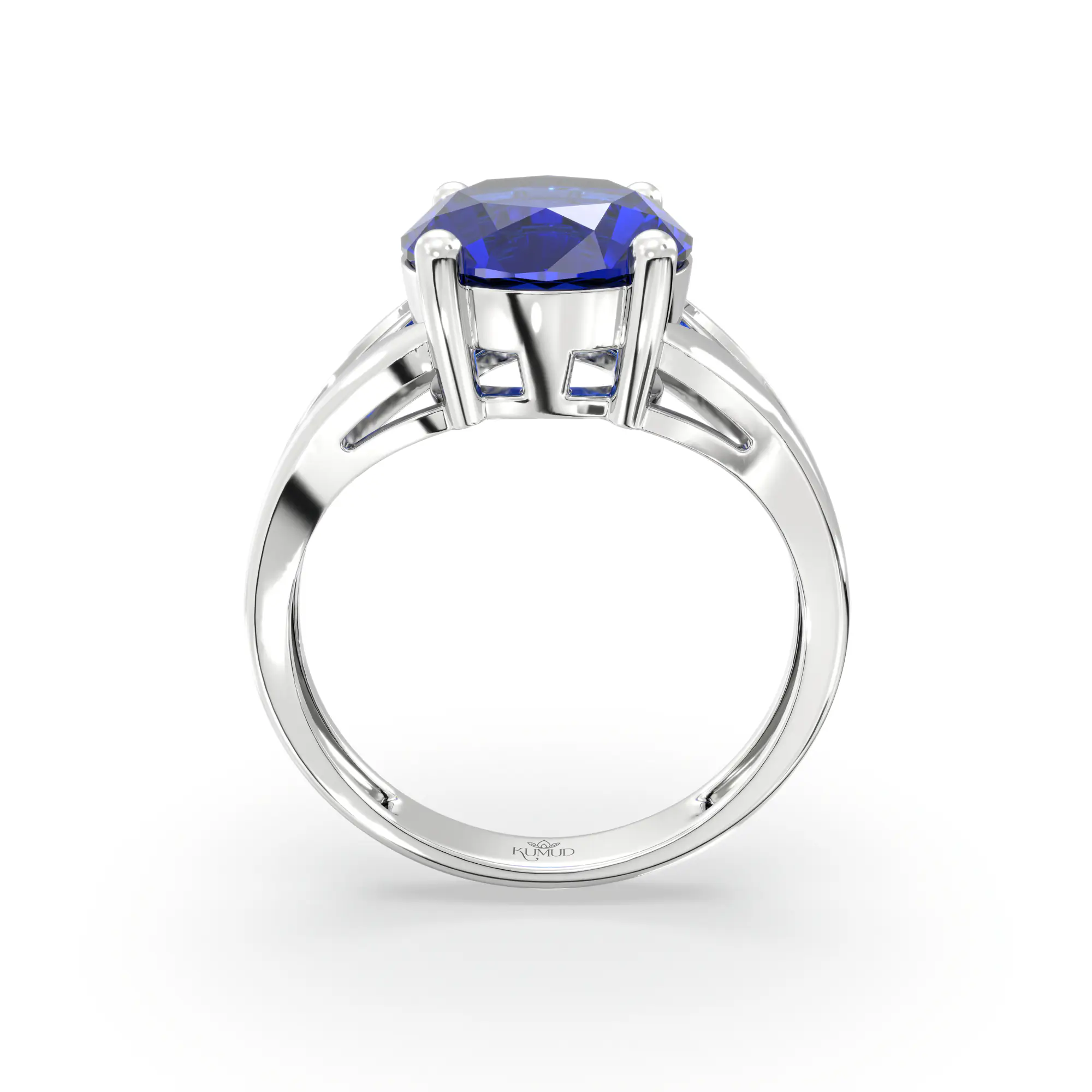 Blue Sapphire (Neelam) Ring for Women in 18K White Gold – Oval 9x8 mm, Prong Setting, 4 g (Design K17A-28) thumbnail