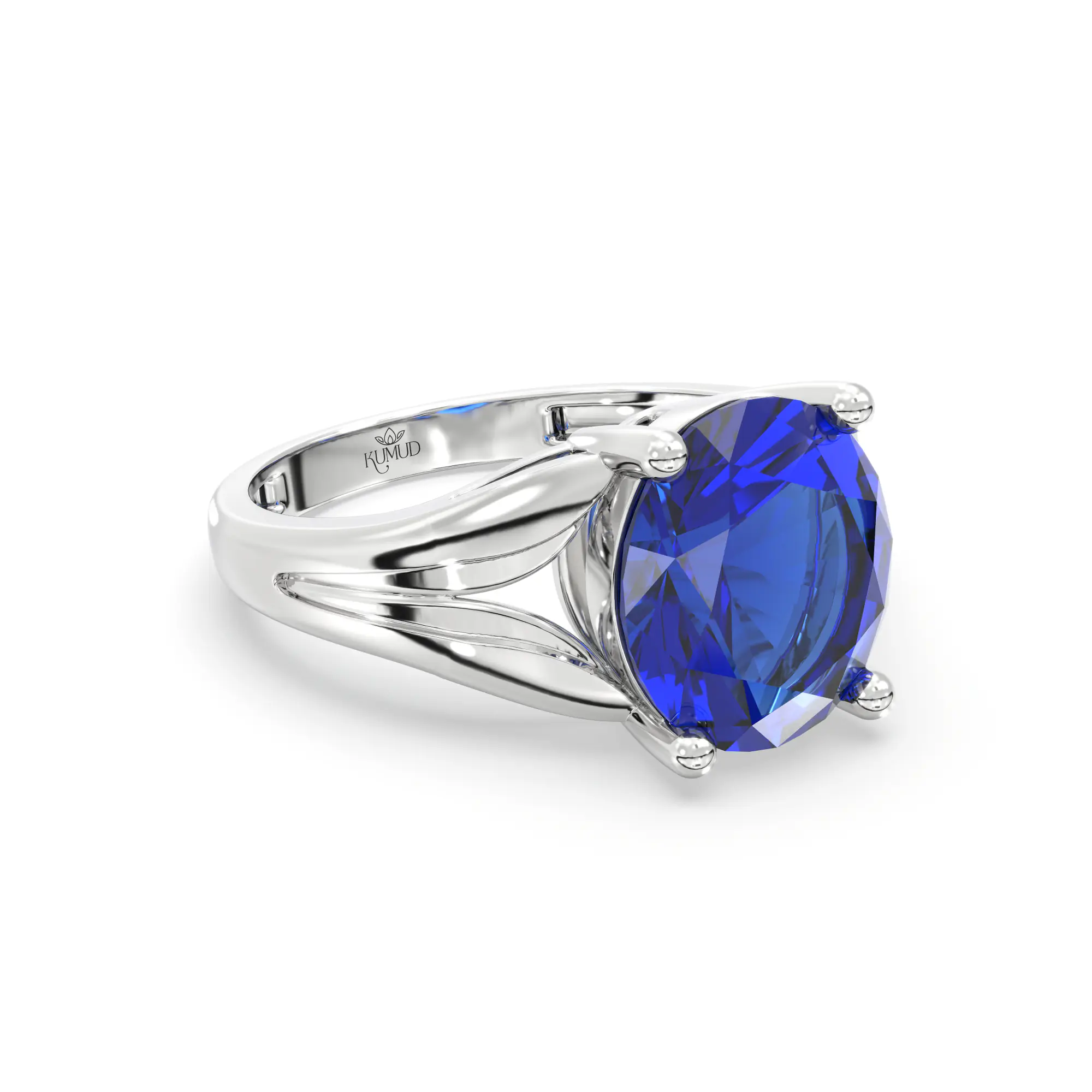 Blue Sapphire (Neelam) Ring for Women in 18K White Gold – Oval 9x8 mm, Prong Setting, 4 g (Design K17A-28) thumbnail