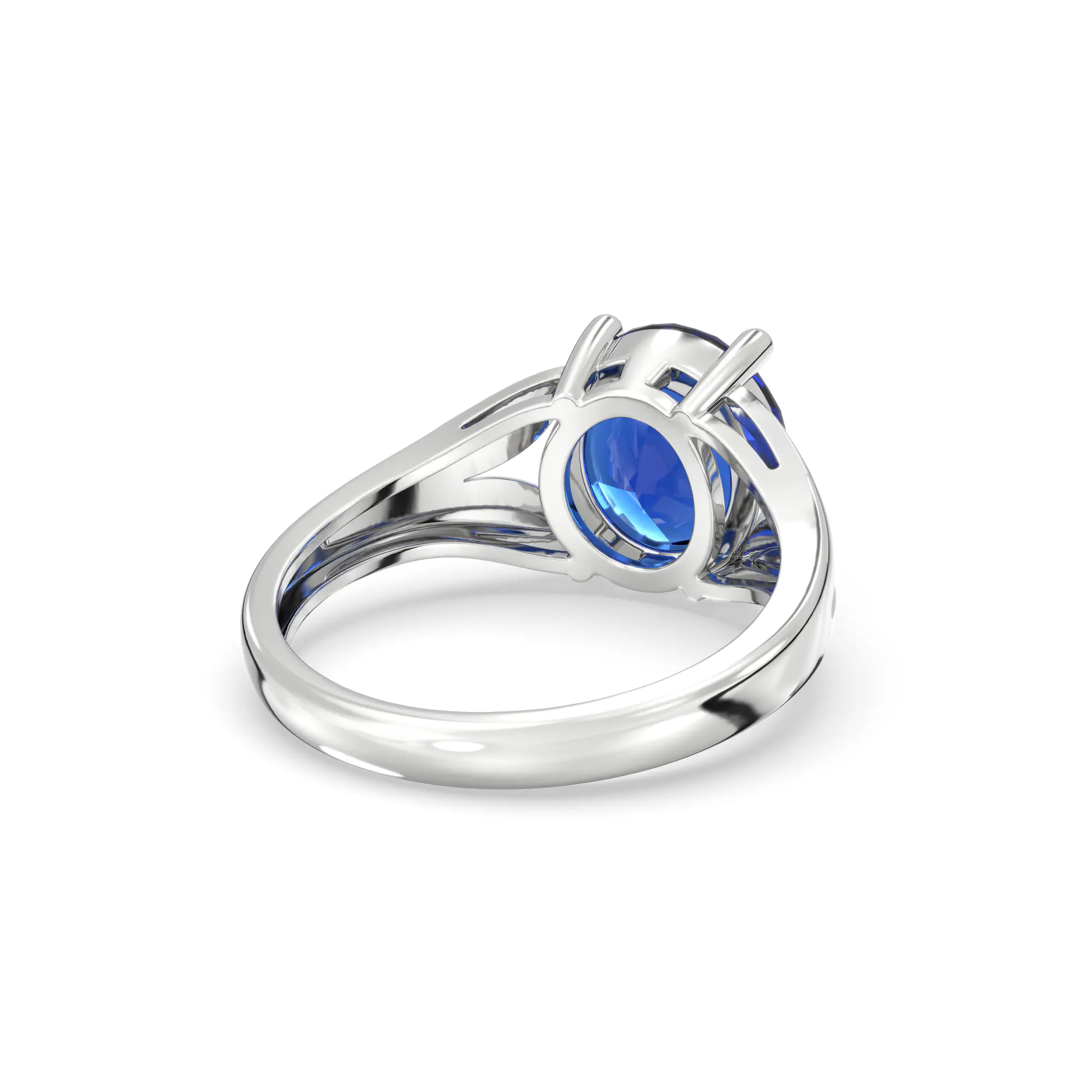 Blue Sapphire (Neelam) Ring for Women in 18K White Gold – Oval 9x8 mm, Prong Setting, 4 g (Design K17A-28) thumbnail