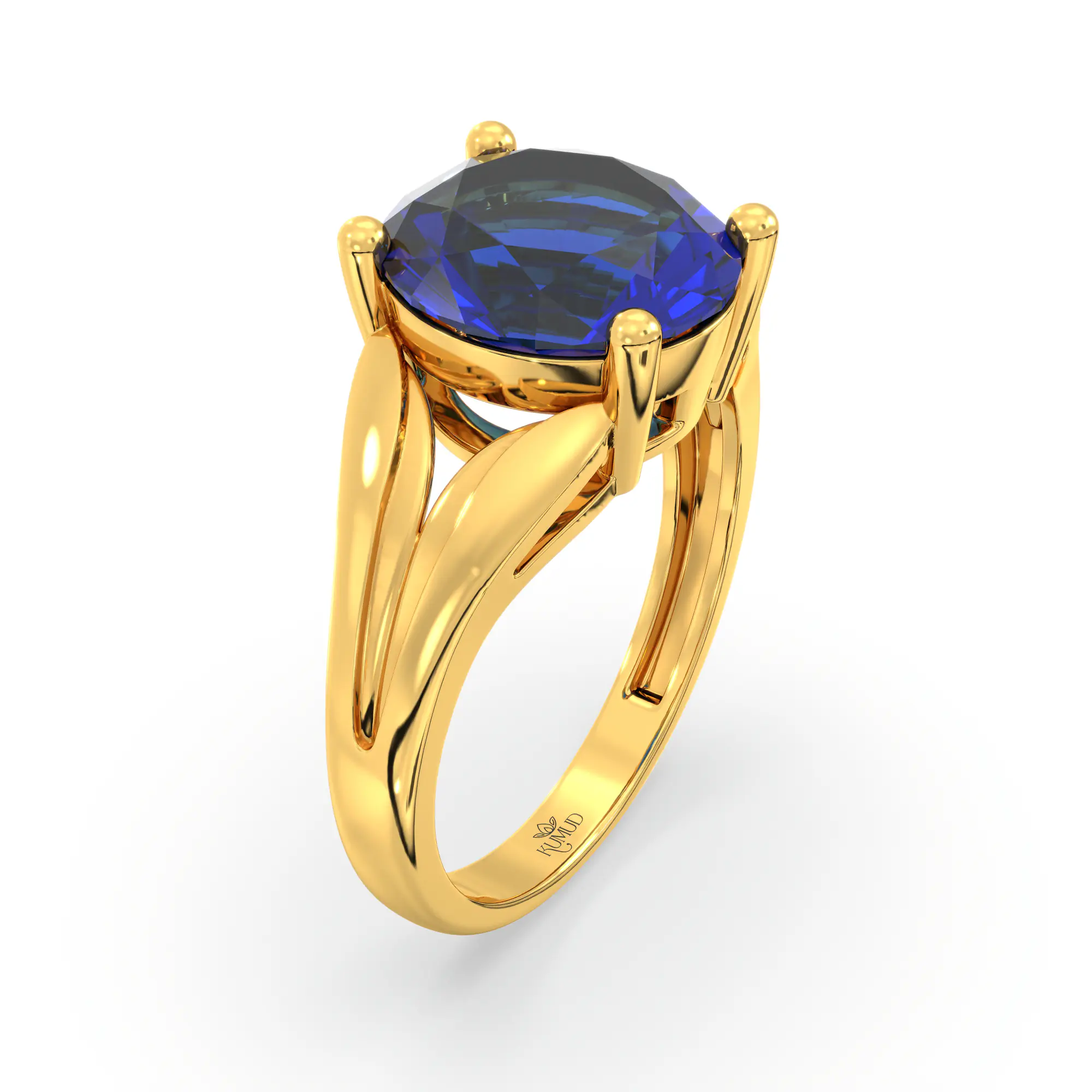 Blue Sapphire (Neelam) Ring for Women in 22K Yellow Gold – Oval 9x8 mm, Prong Setting, 4 g (Design K17A-28) thumbnail