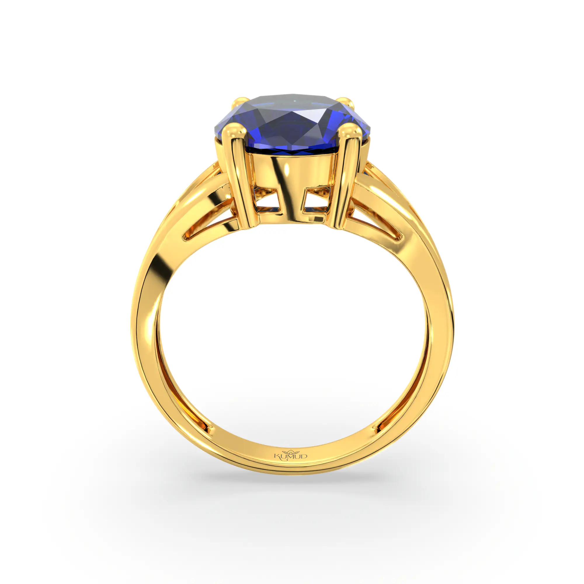 Blue Sapphire (Neelam) Ring for Women in 22K Yellow Gold – Oval 9x8 mm, Prong Setting, 4 g (Design K17A-28) thumbnail